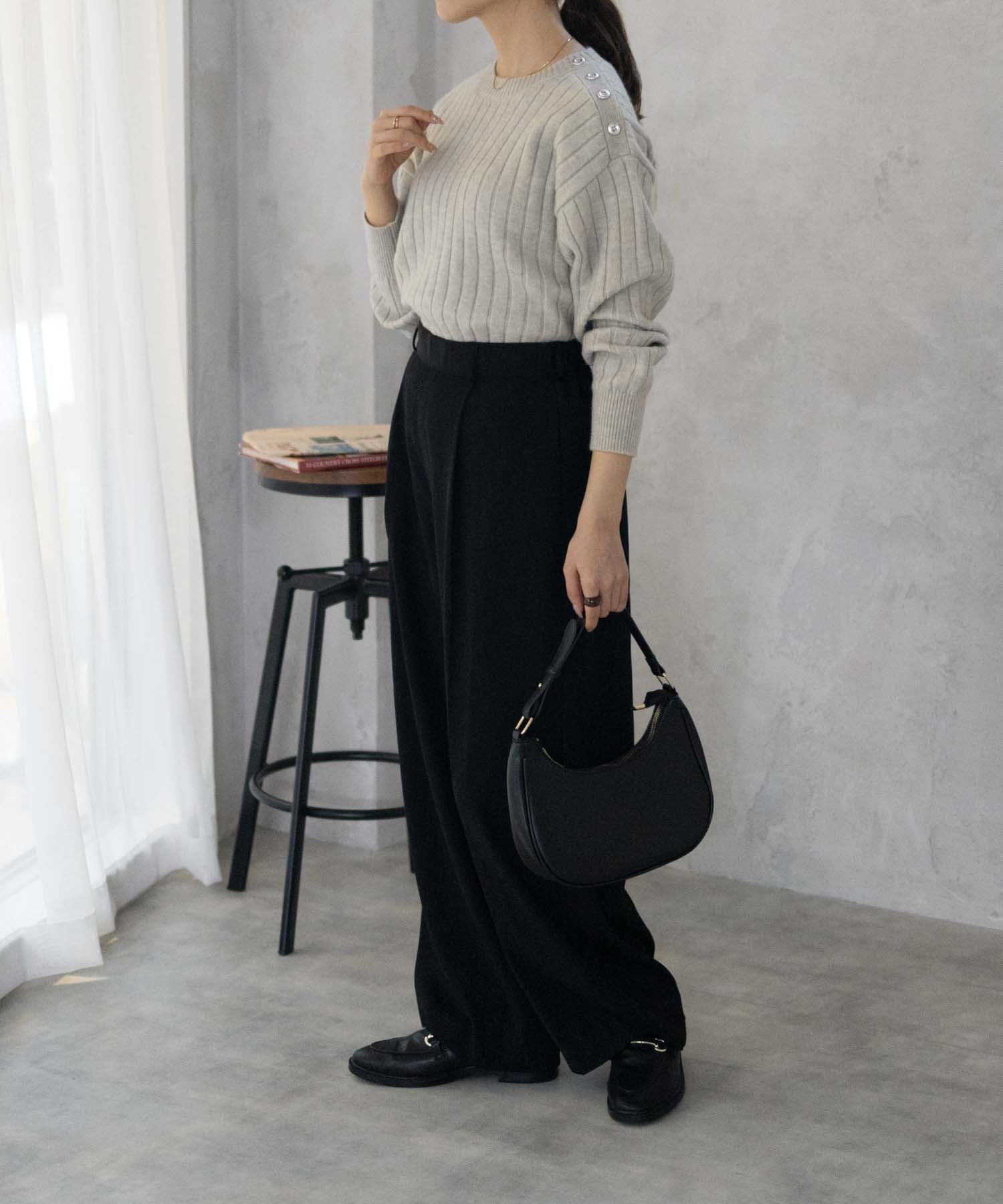 マックハウス Mac-House nAvy もちり もちもち 洗えるニット 肩ボタンクルーネック