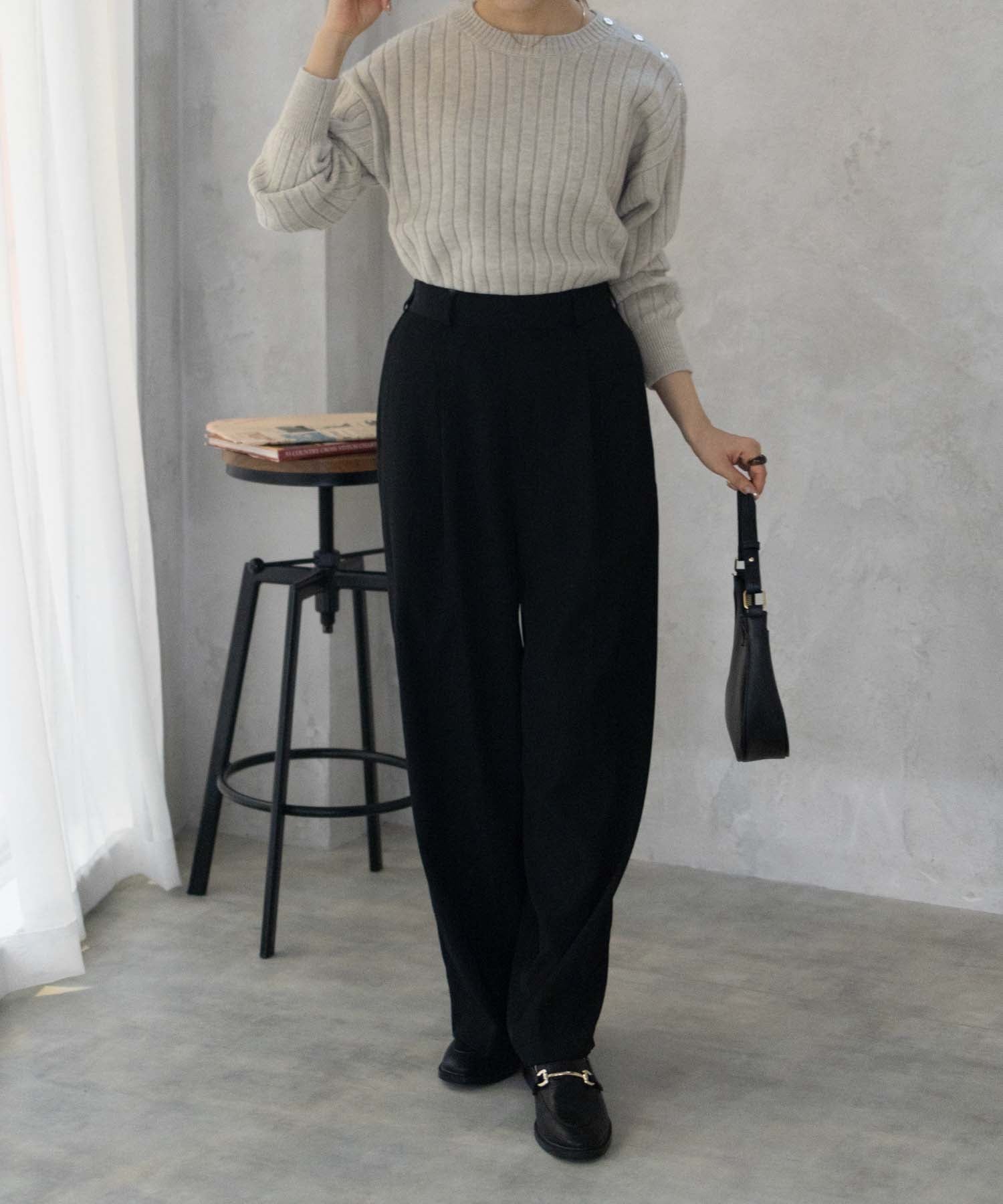 マックハウス Mac-House nAvy もちり もちもち 洗えるニット 肩ボタンクルーネック