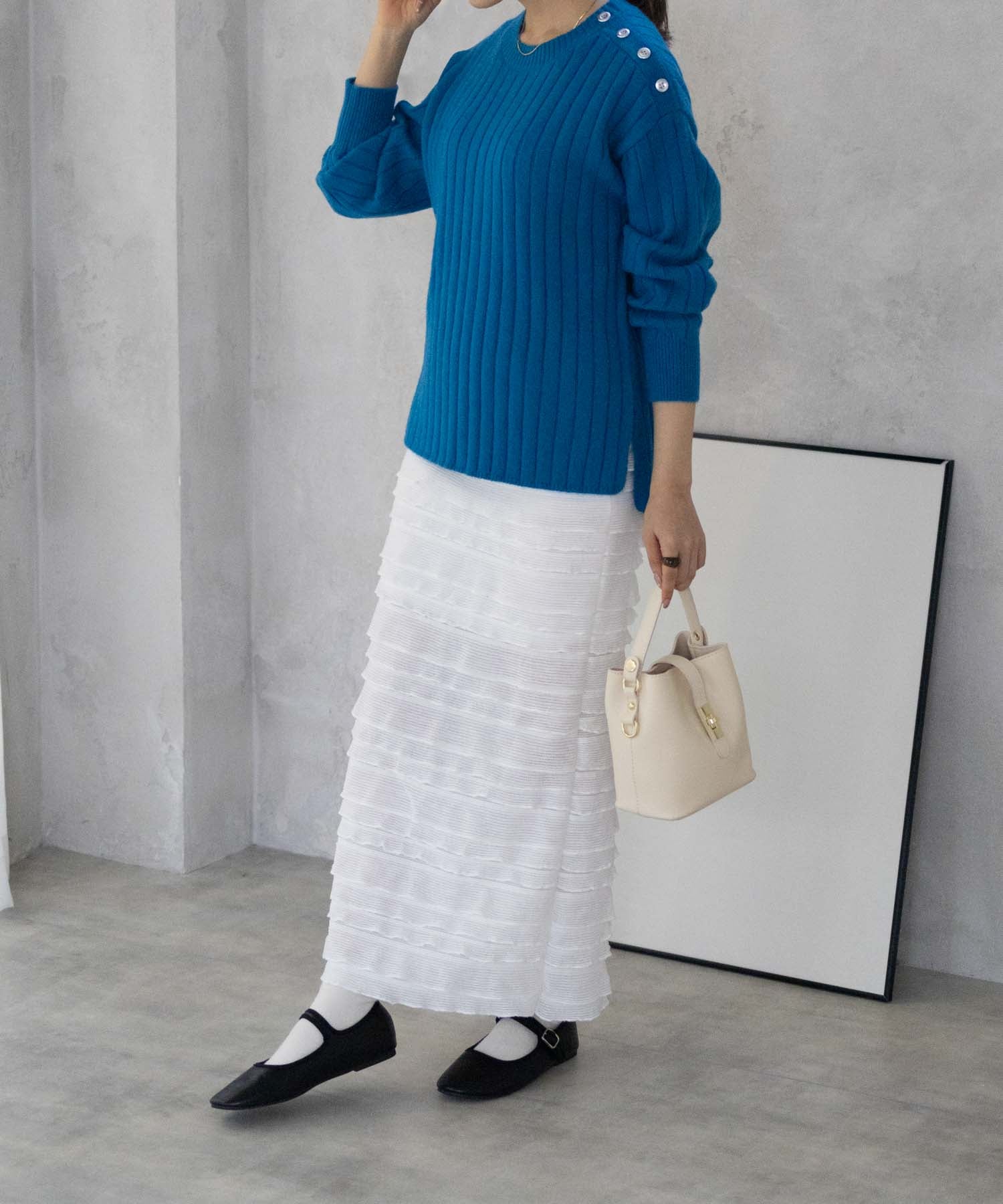 マックハウス Mac-House nAvy もちり もちもち 洗えるニット 肩ボタンクルーネック