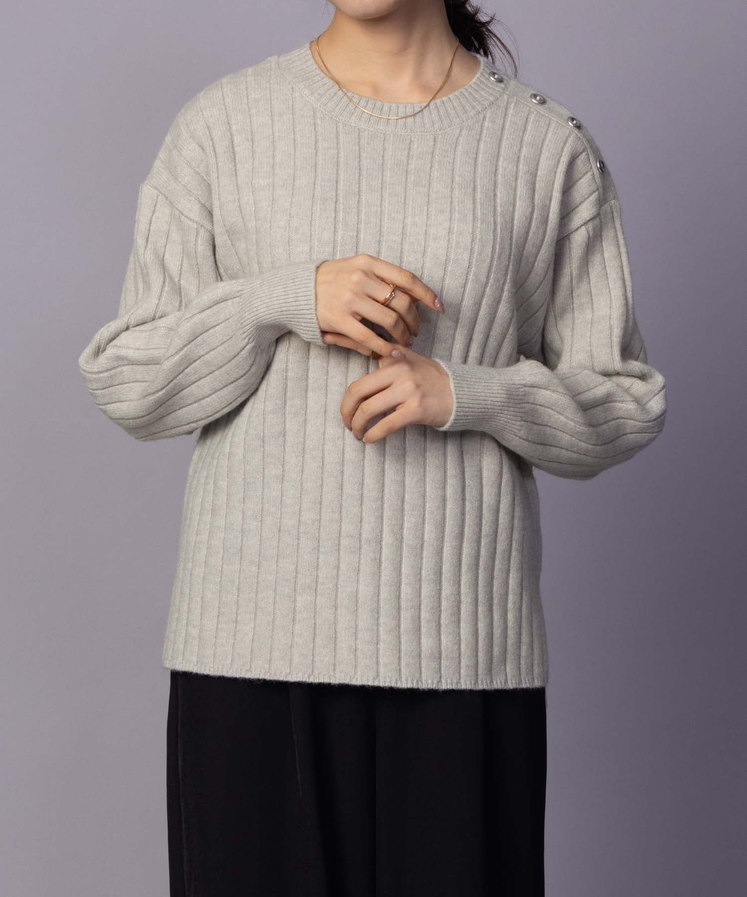 マックハウス Mac-House nAvy もちり もちもち 洗えるニット 肩ボタンクルーネック