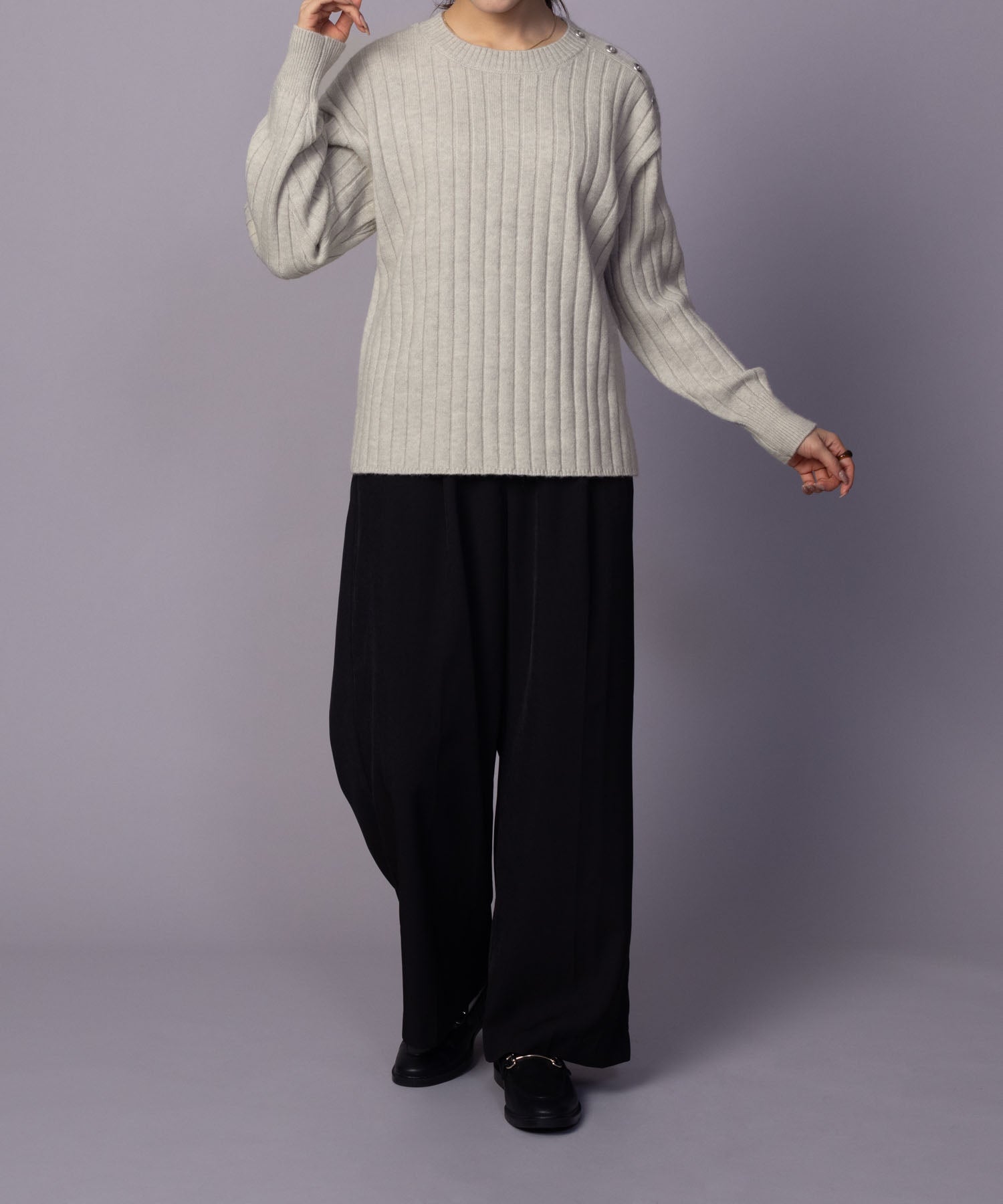 マックハウス Mac-House nAvy もちり もちもち 洗えるニット 肩ボタンクルーネック