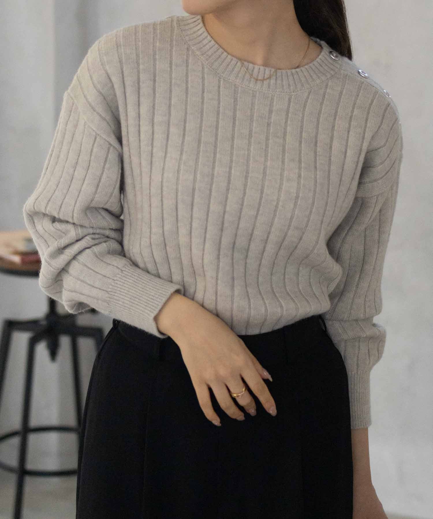 マックハウス Mac-House nAvy もちり もちもち 洗えるニット 肩ボタンクルーネック