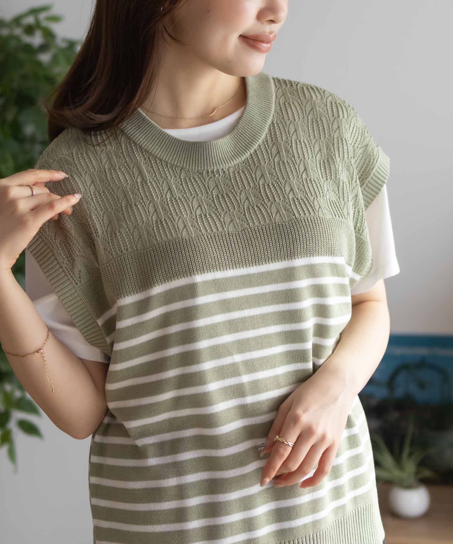 マックハウス Mac-House パネルボーダーニットアンサンブル