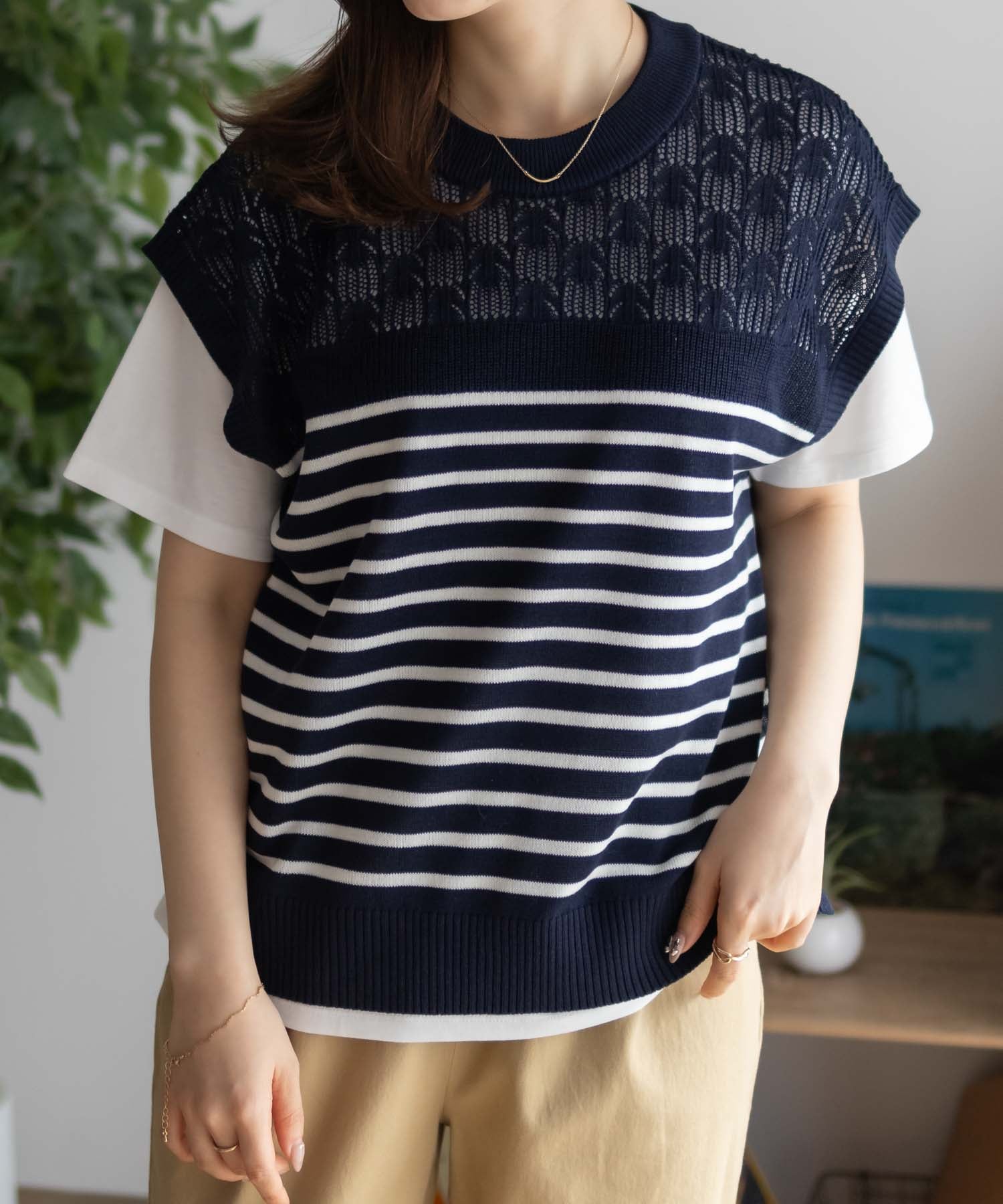 マックハウス Mac-House パネルボーダーニットアンサンブル