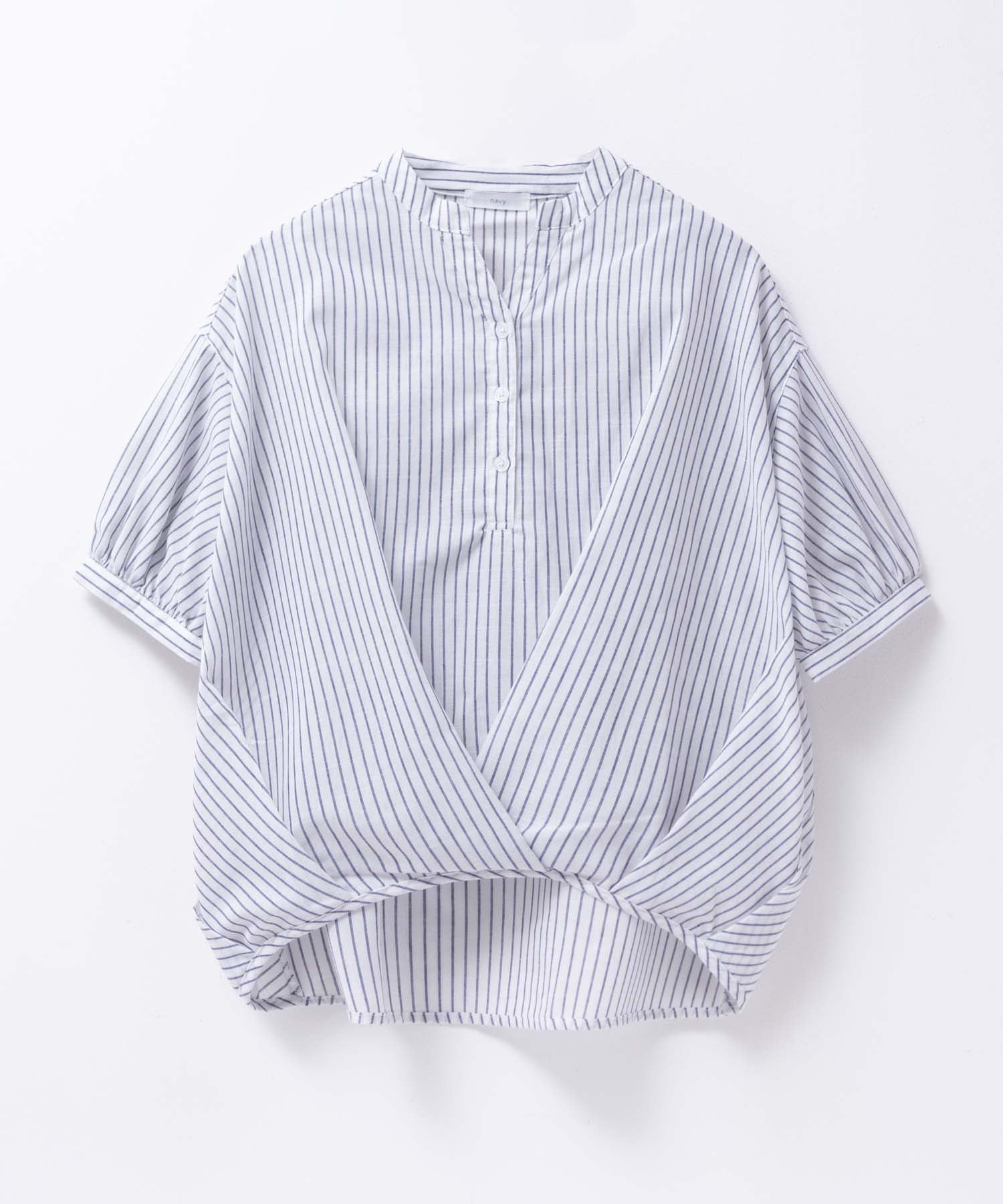 マックハウス Mac-House nAvy 裾タックスキッパーブラウス （ブルーストライプ） ブルーストライプ