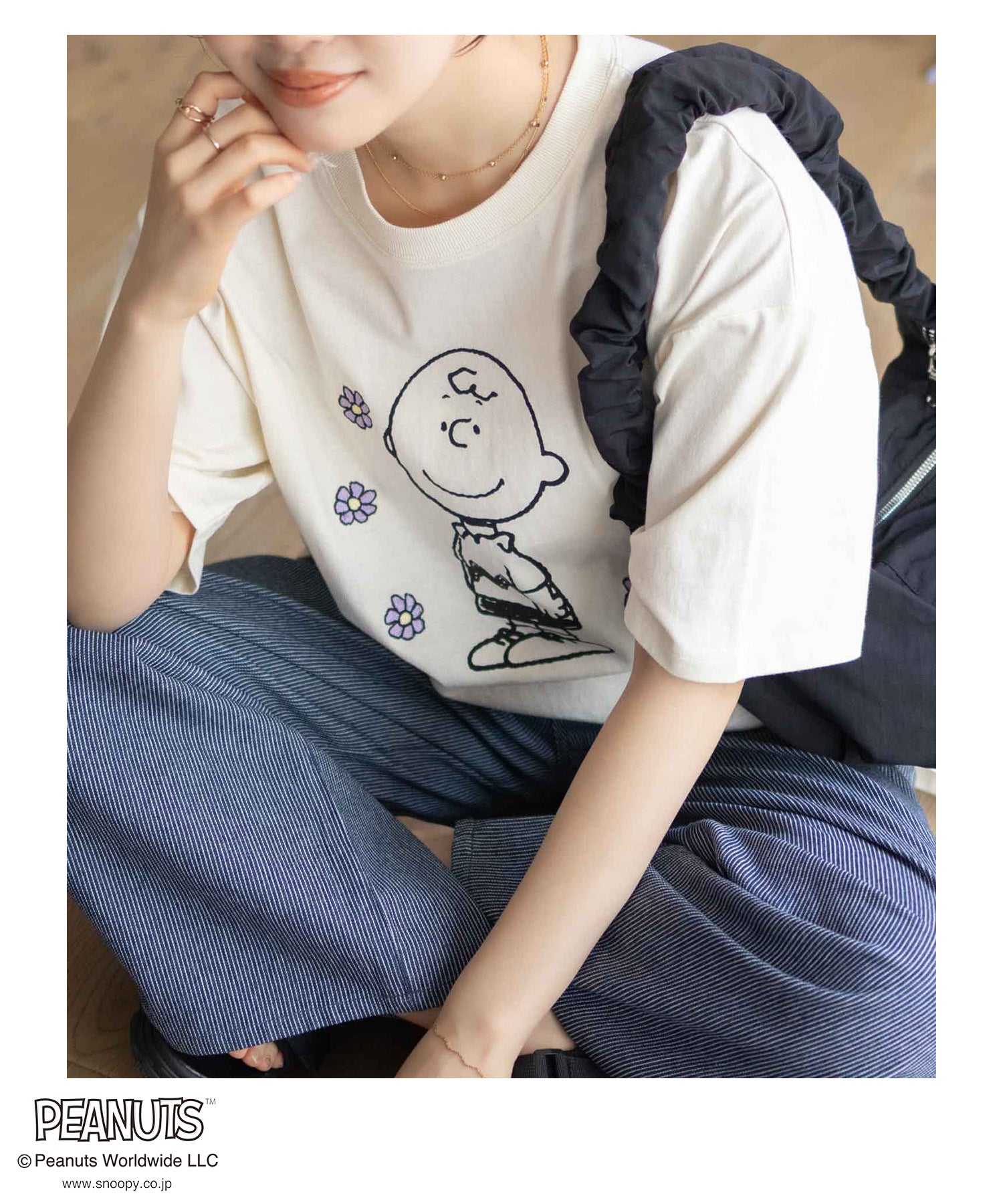 マックハウス Mac-House PEANUTS SNOOPY 刺繍プリントTシャツ （クリーム） クリーム