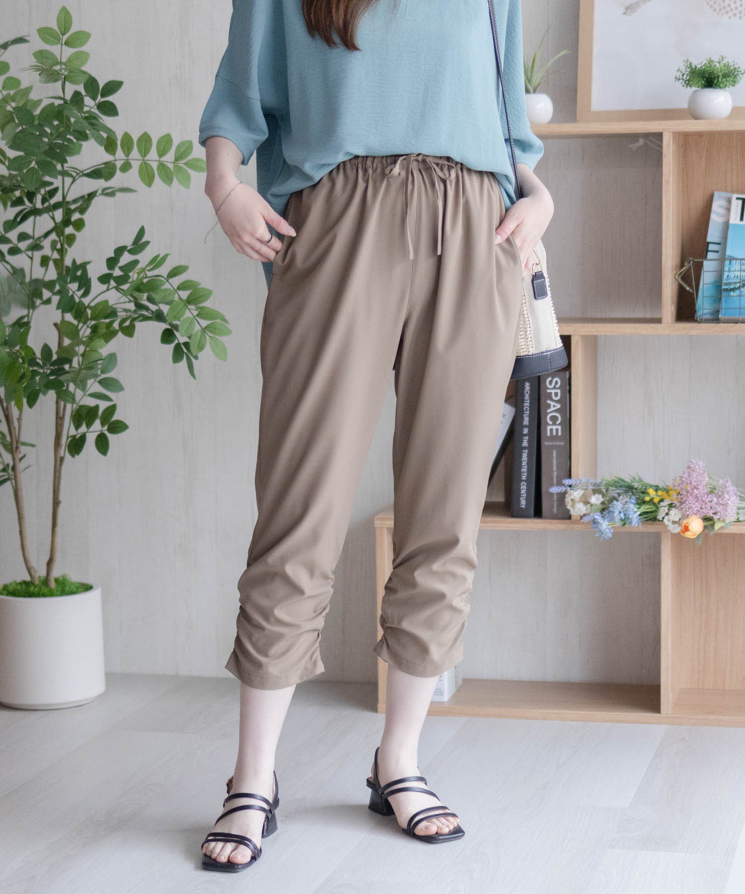 マックハウス Mac-House nAvy 裾シャーリング7分丈パンツ （ブラック） ブラック