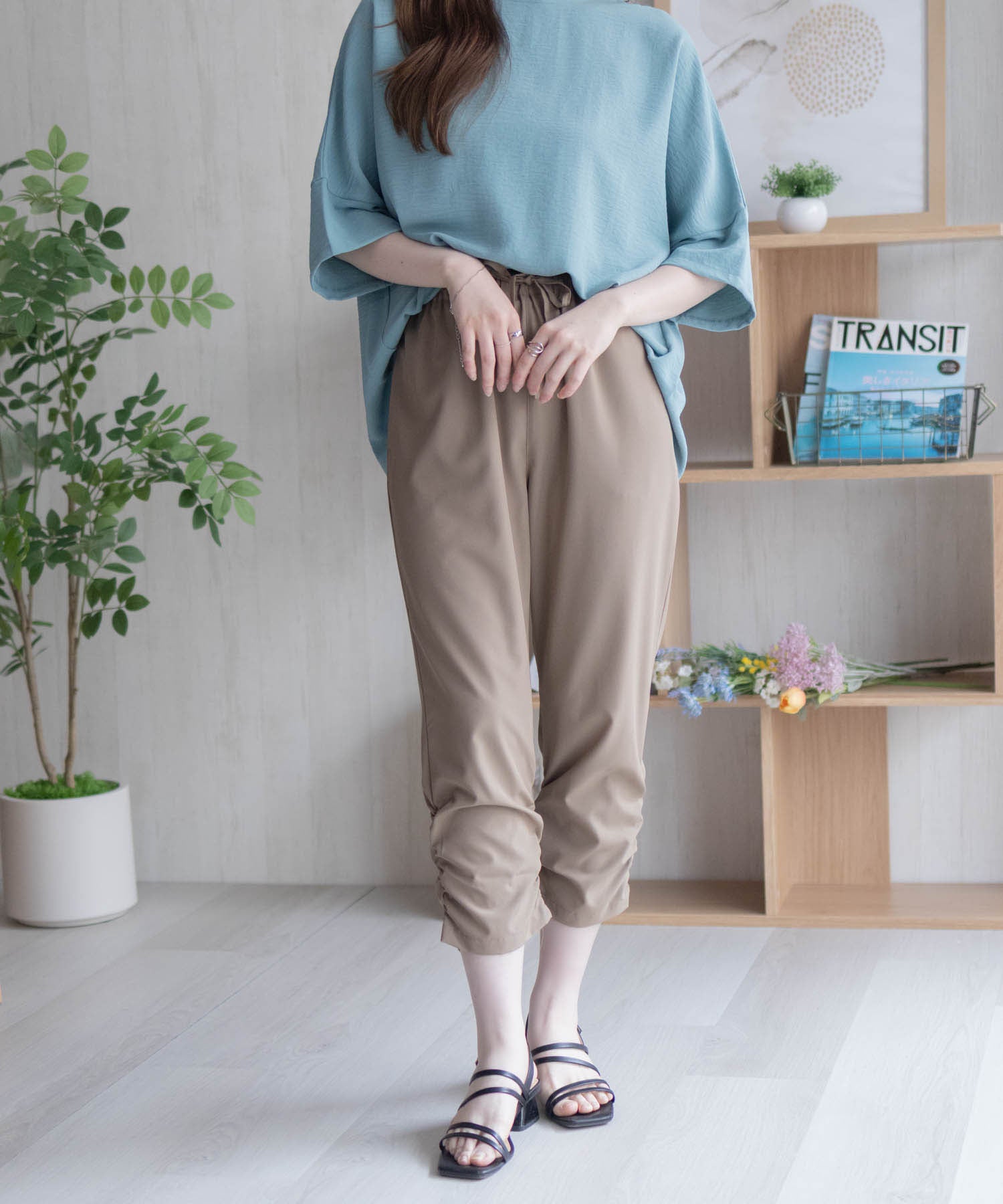 マックハウス Mac-House nAvy 裾シャーリング7分丈パンツ （ブラック） ブラック