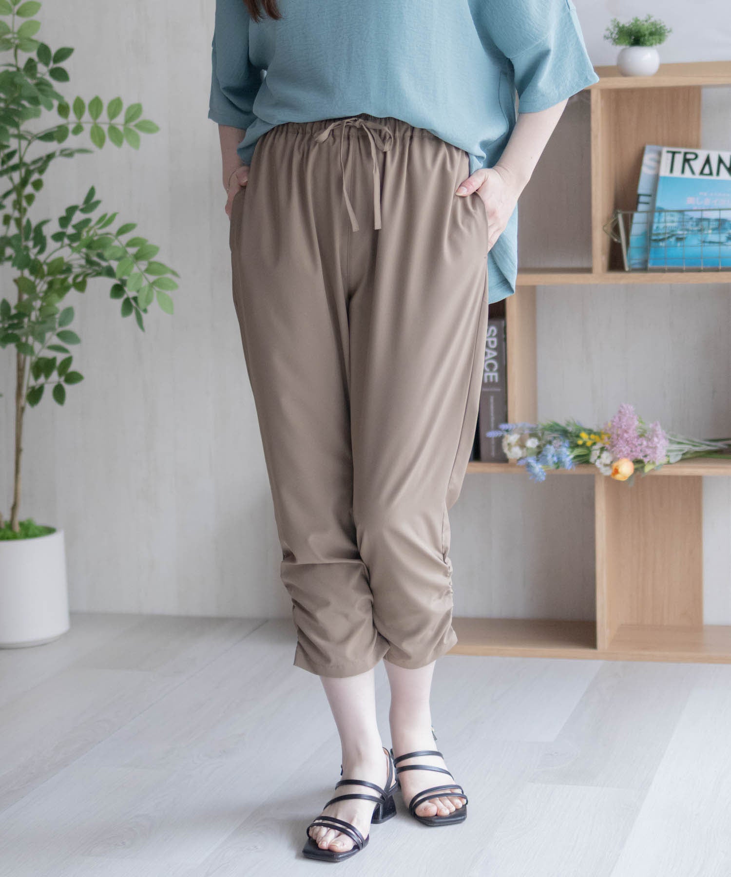 マックハウス Mac-House nAvy 裾シャーリング7分丈パンツ （ブラック） ブラック
