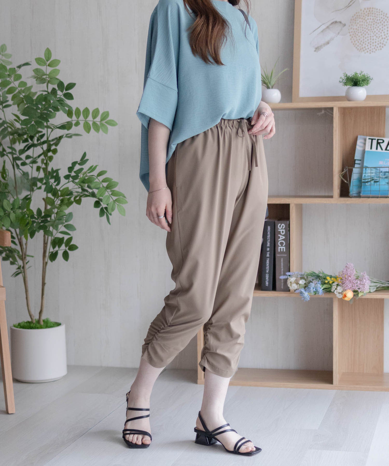 マックハウス Mac-House nAvy 裾シャーリング7分丈パンツ （ブラック） ブラック