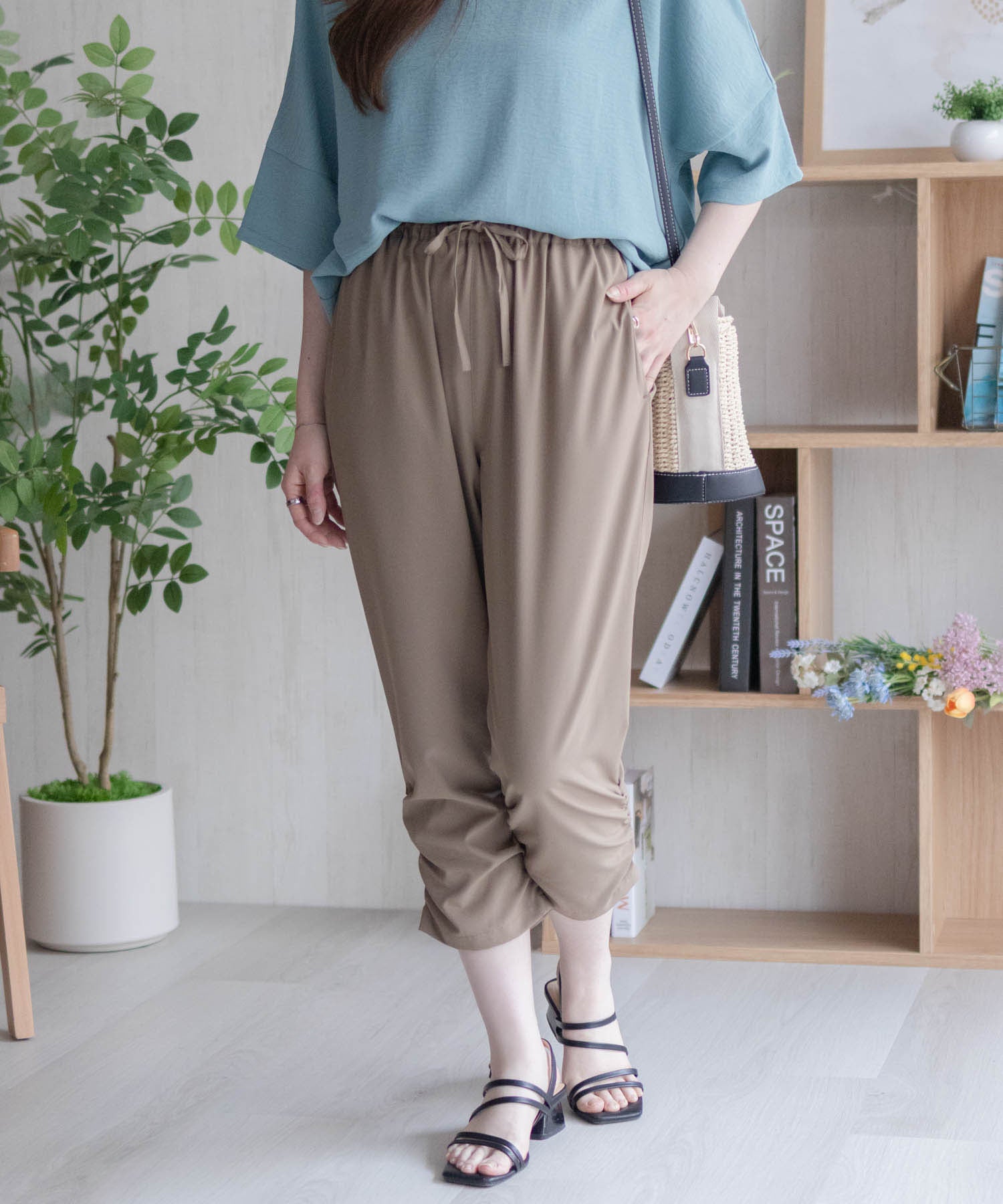 マックハウス Mac-House nAvy 裾シャーリング7分丈パンツ （ブラック） ブラック