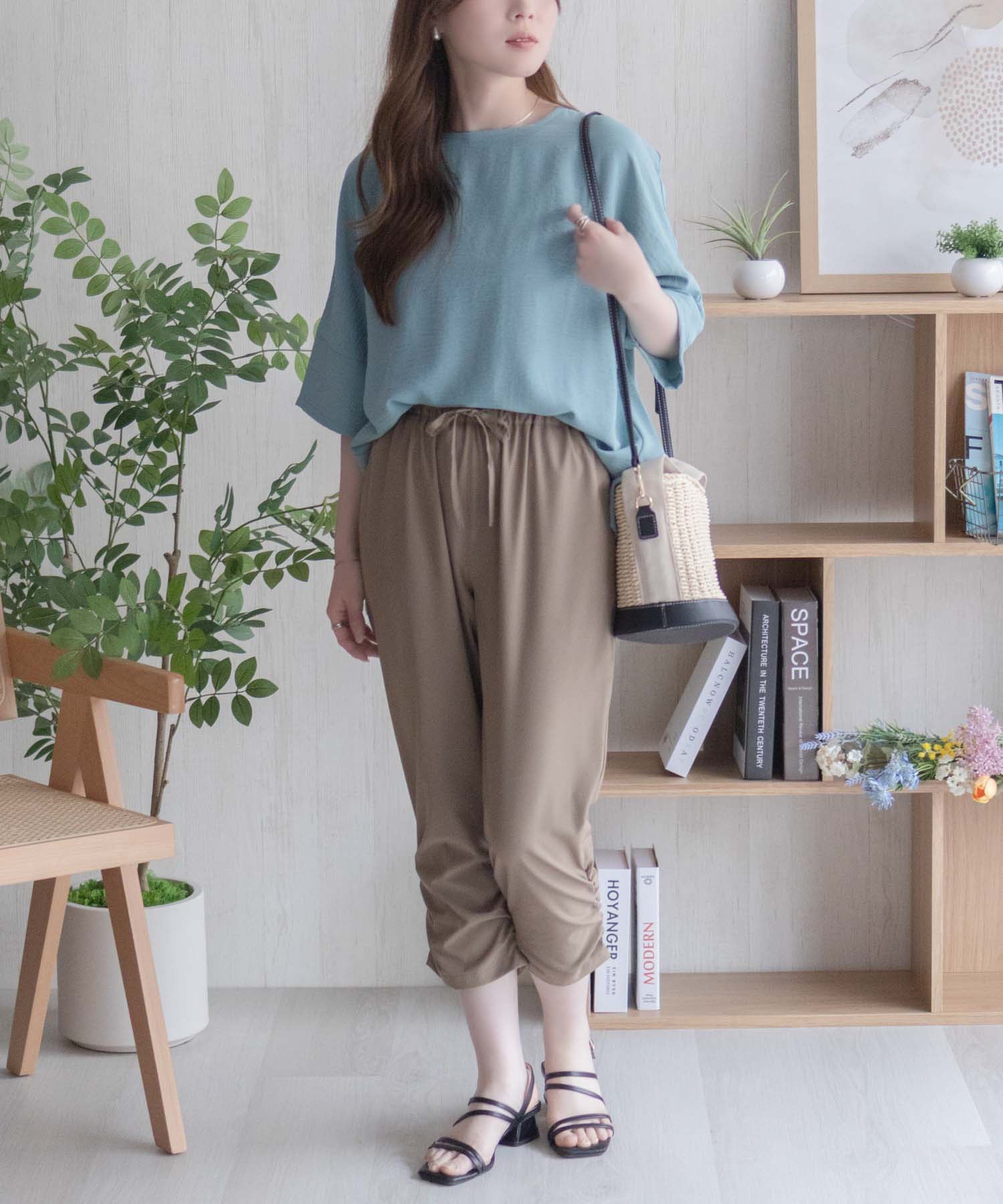 マックハウス Mac-House nAvy 裾シャーリング7分丈パンツ （ブラック） ブラック