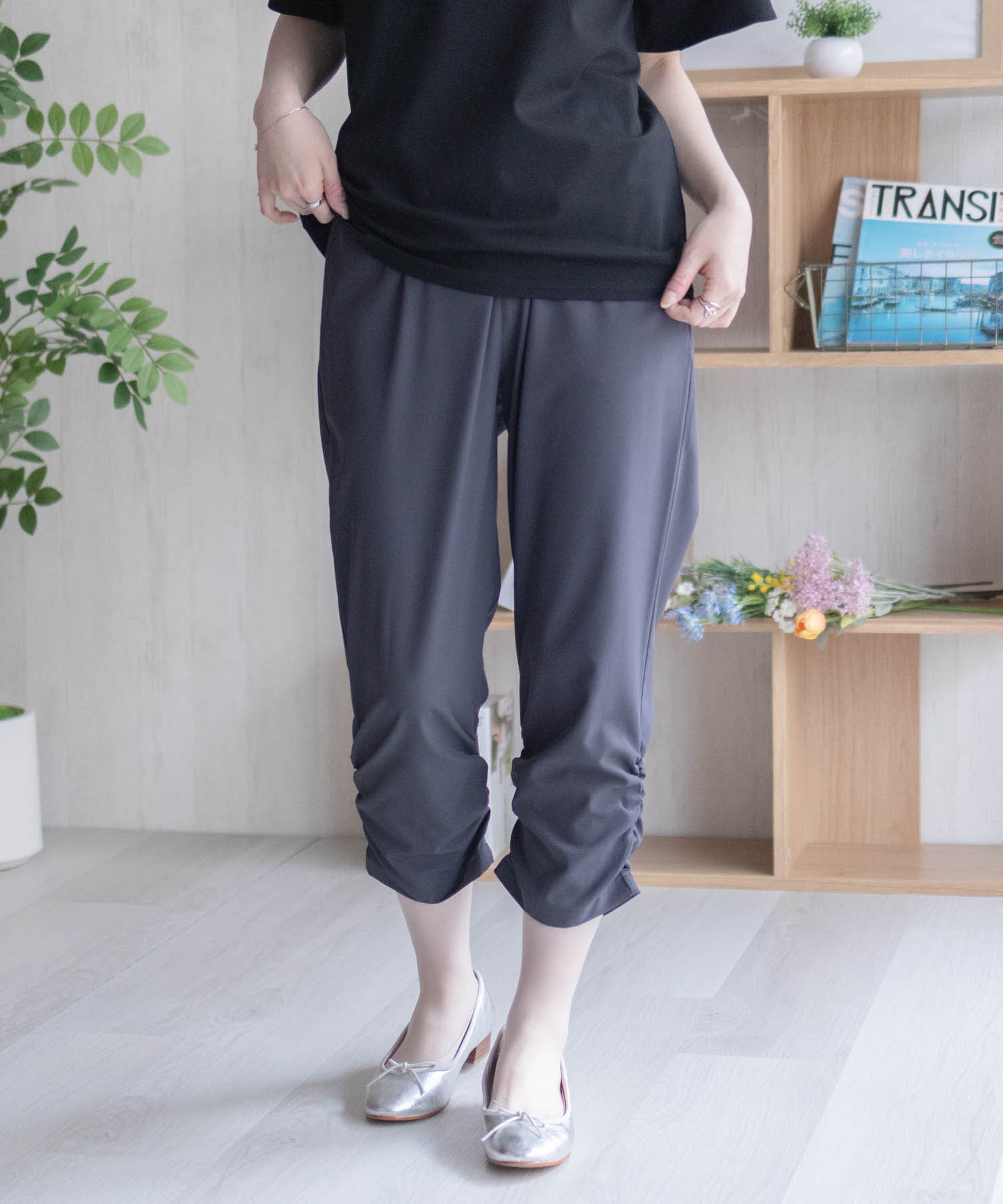 マックハウス Mac-House nAvy 裾シャーリング7分丈パンツ （ブラック） ブラック