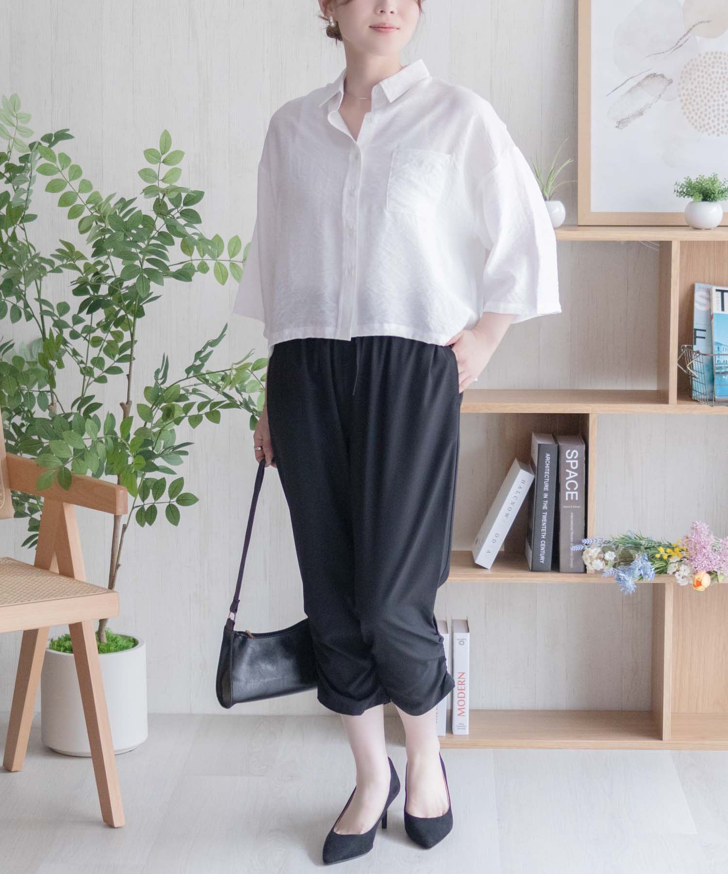 マックハウス Mac-House nAvy 裾シャーリング7分丈パンツ （ブラック） ブラック