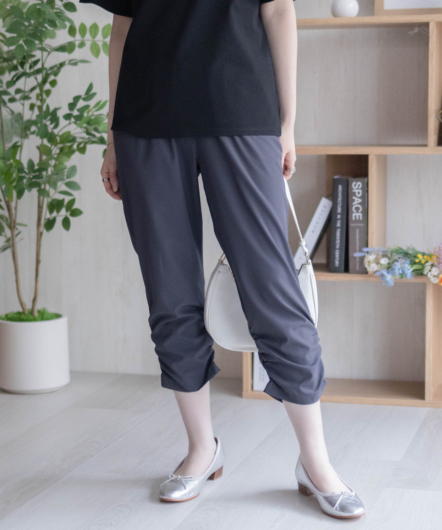 マックハウス Mac-House nAvy 裾シャーリング7分丈パンツ （チャコール） チャコール