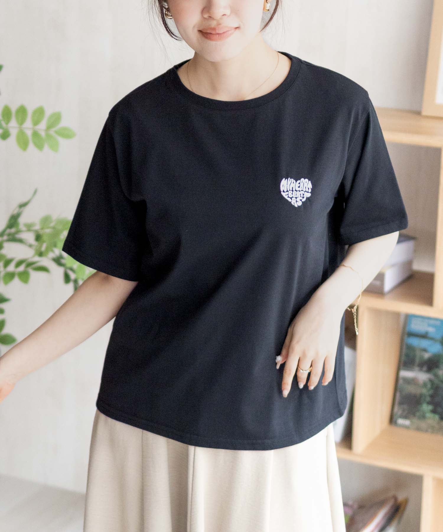 マックハウス Mac-House nAvy ハートロゴ刺繍Tシャツ （チャコール） チャコール