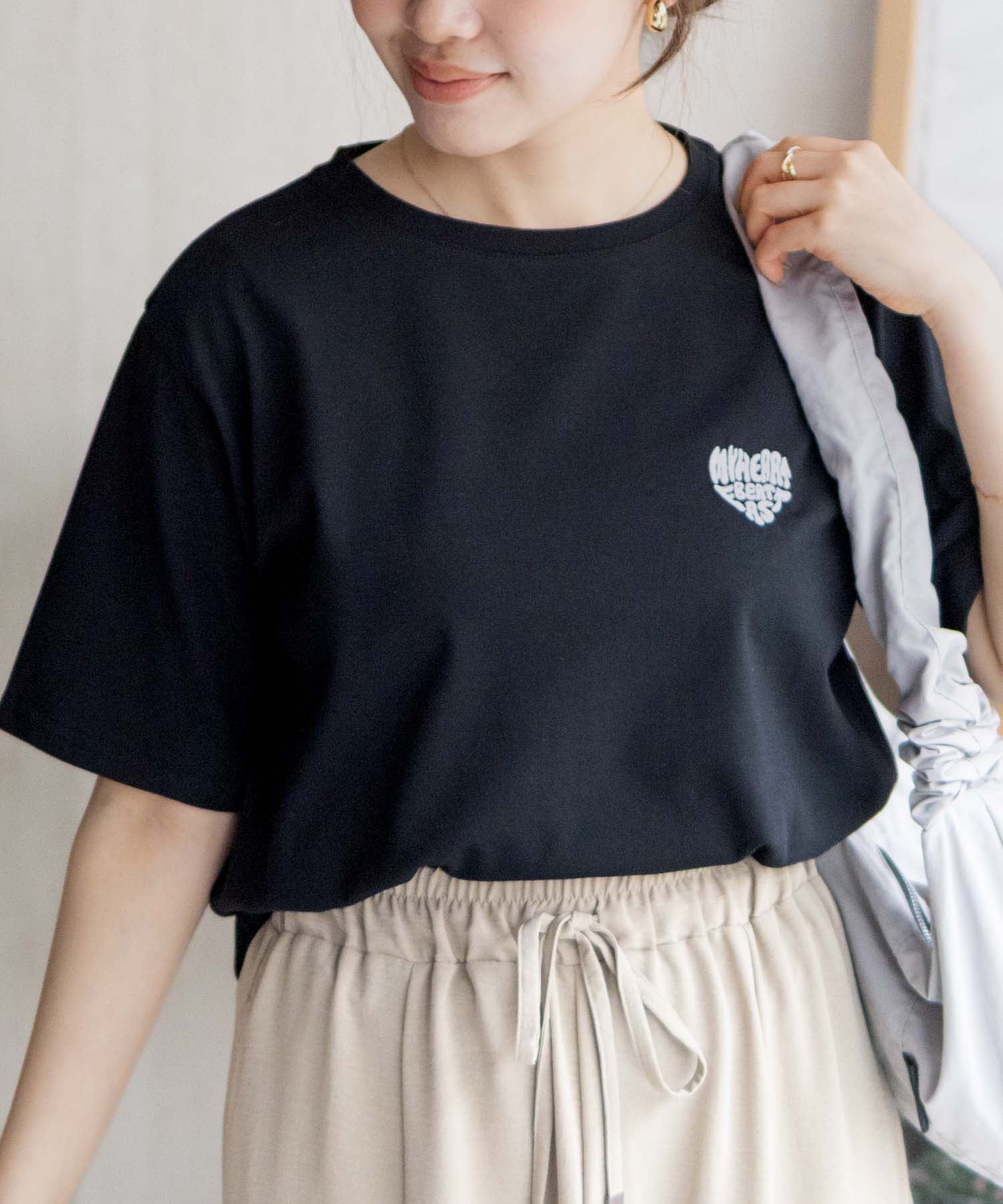 マックハウス Mac-House nAvy ハートロゴ刺繍Tシャツ （チャコール） チャコール