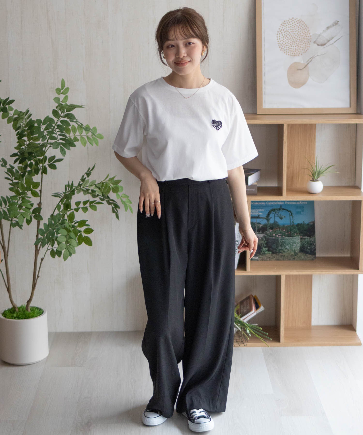 マックハウス Mac-House nAvy ハートロゴ刺繍Tシャツ （チャコール） チャコール