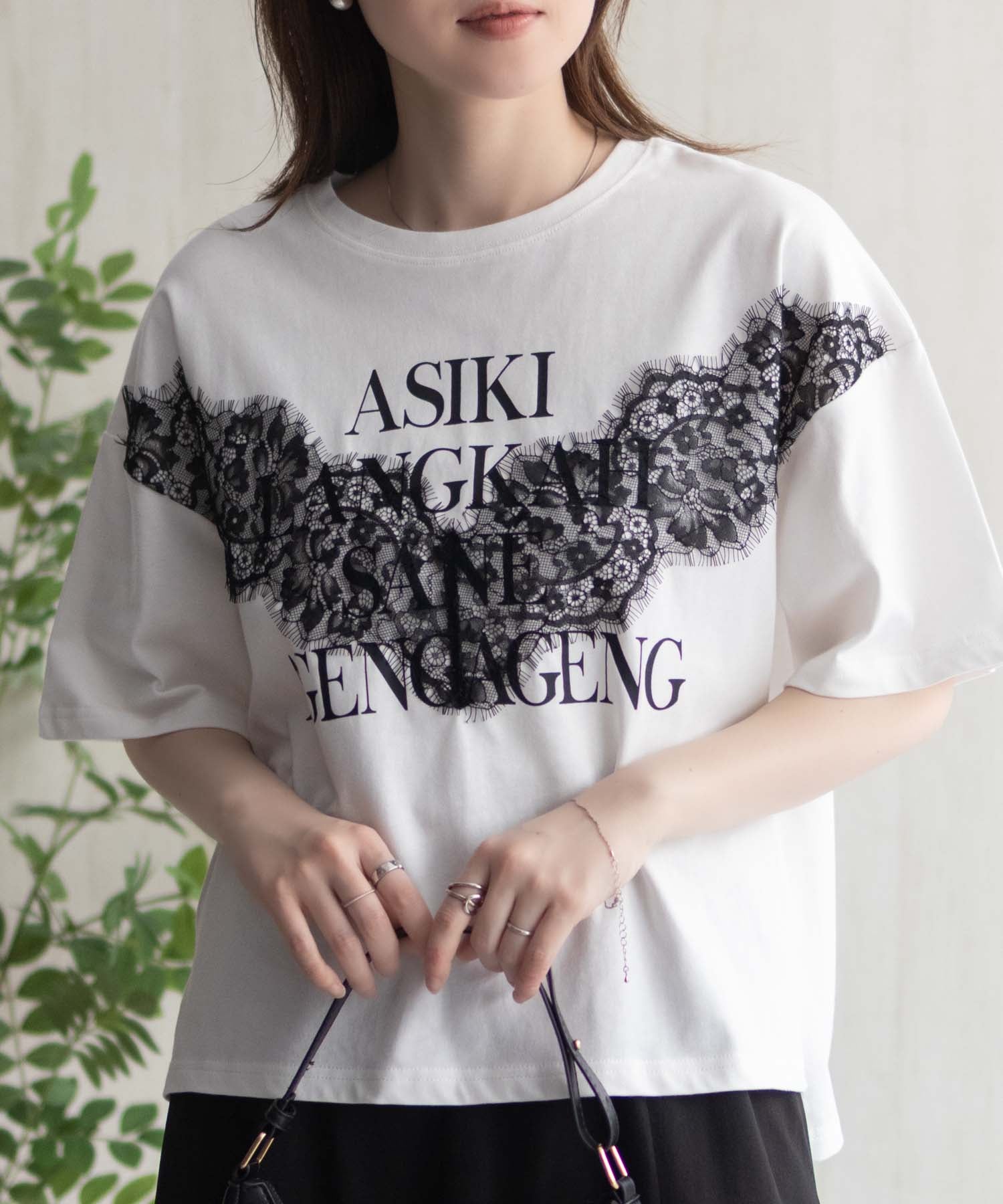 マックハウス Mac-House nAvy レース使いプリントTシャツ （オフホワイト） オフホワイト