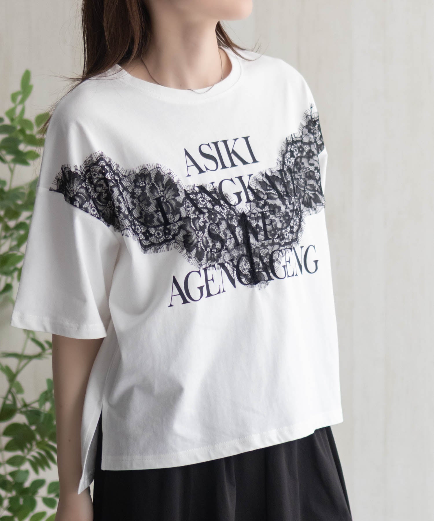 マックハウス Mac-House nAvy レース使いプリントTシャツ （オフホワイト） オフホワイト