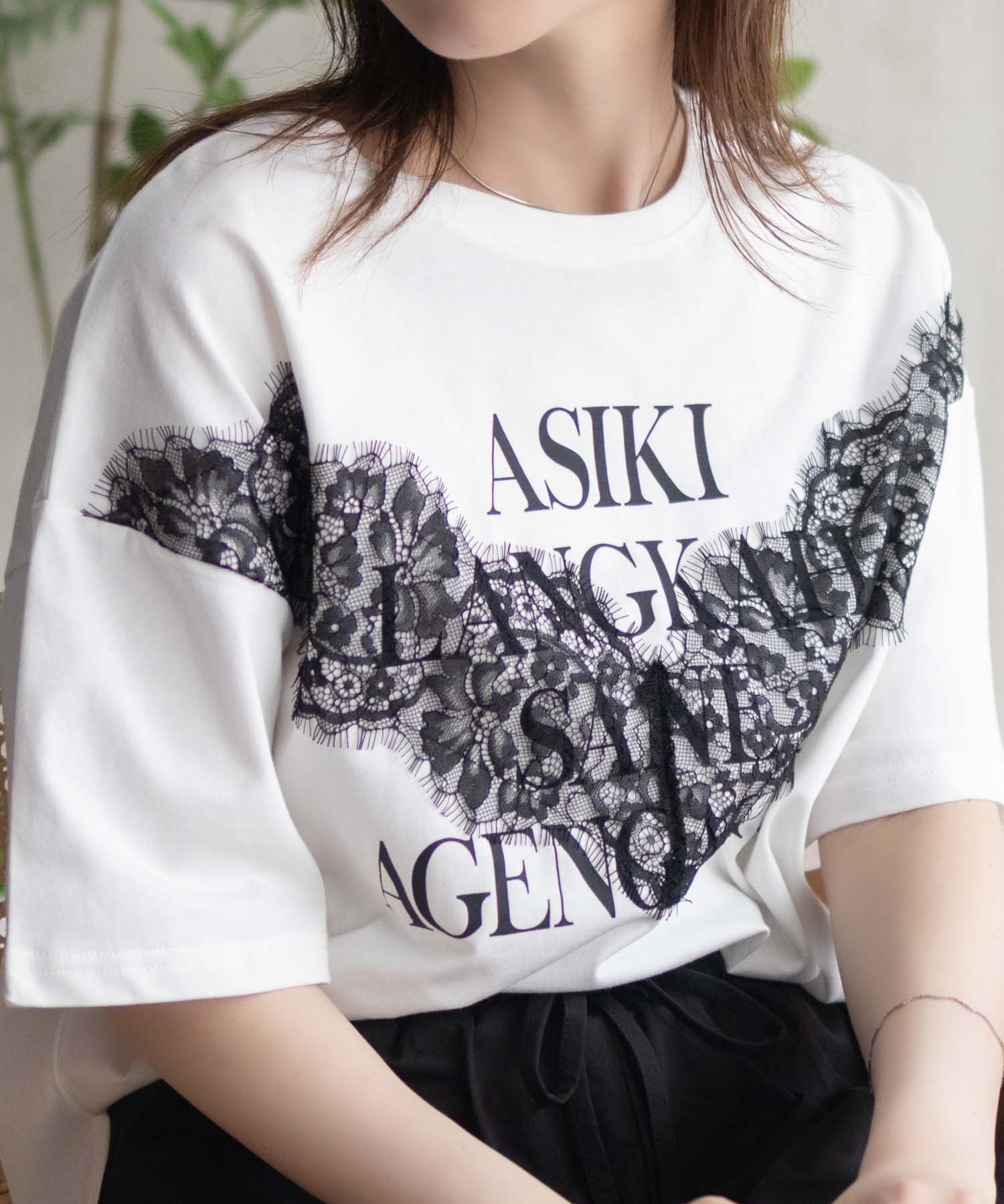 マックハウス Mac-House nAvy レース使いプリントTシャツ （オフホワイト） オフホワイト