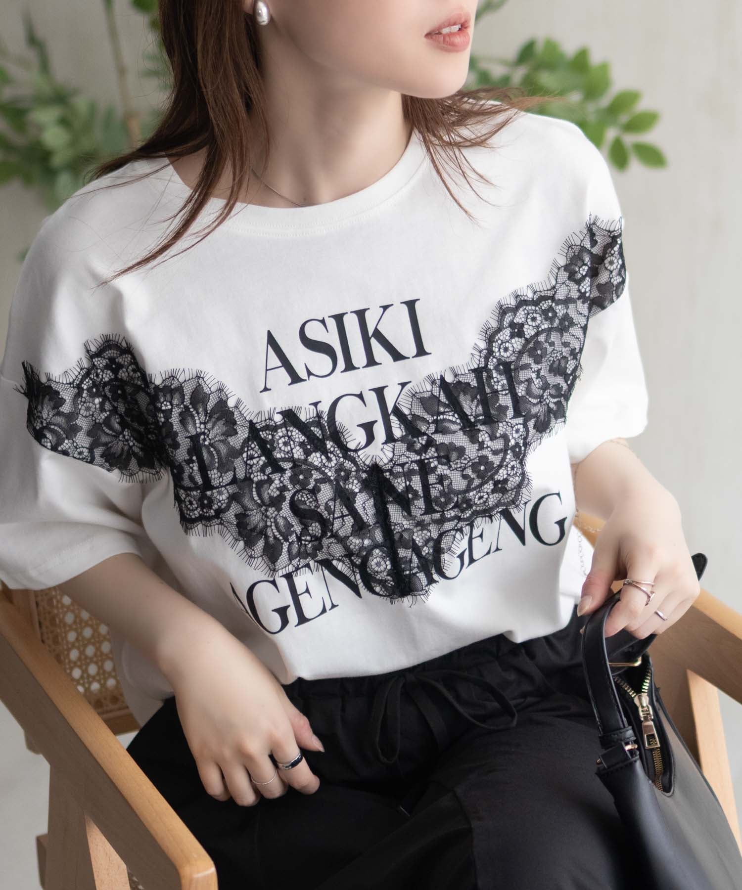 マックハウス Mac-House nAvy レース使いプリントTシャツ （オフホワイト） オフホワイト