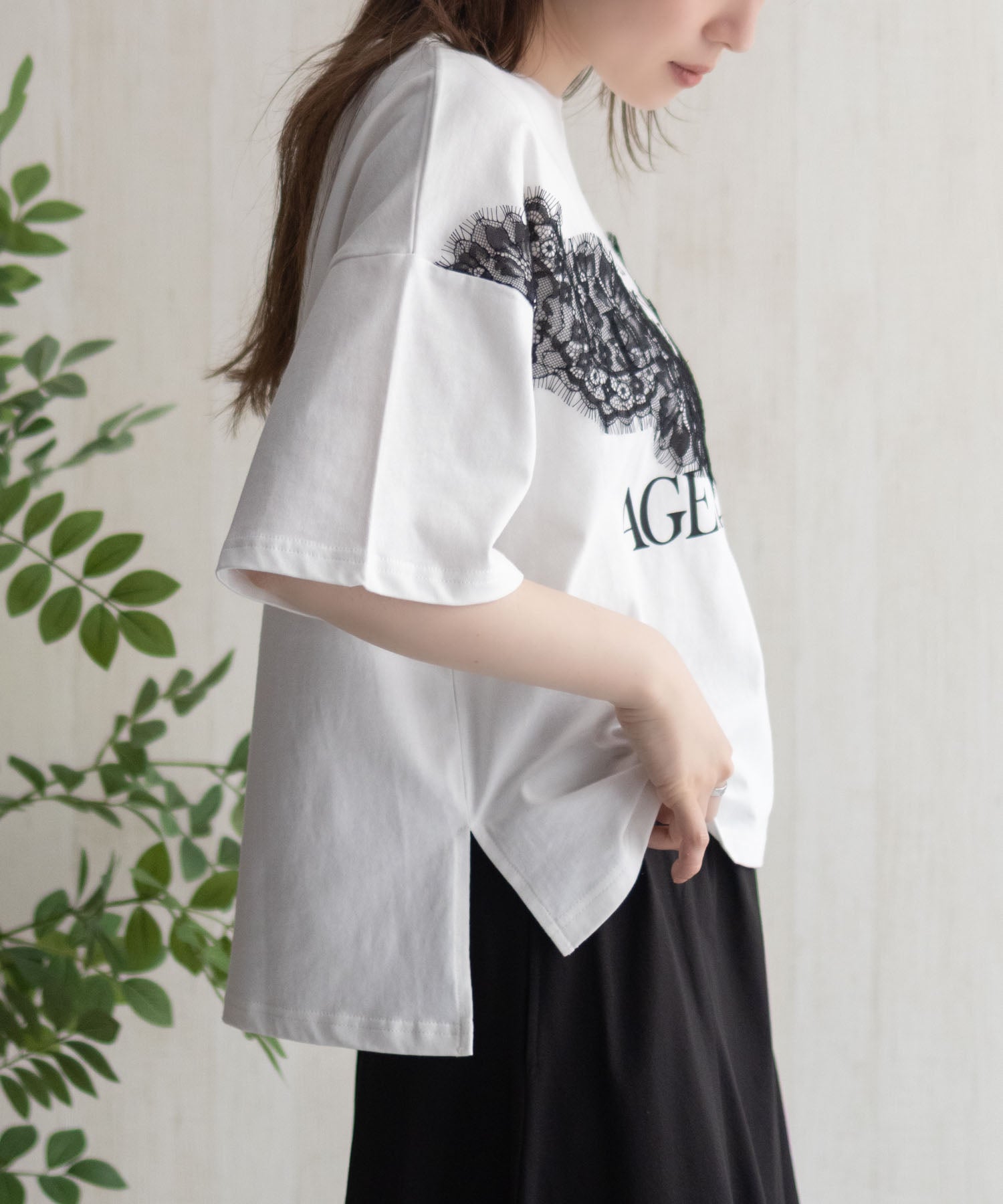 マックハウス Mac-House nAvy レース使いプリントTシャツ （オフホワイト） オフホワイト