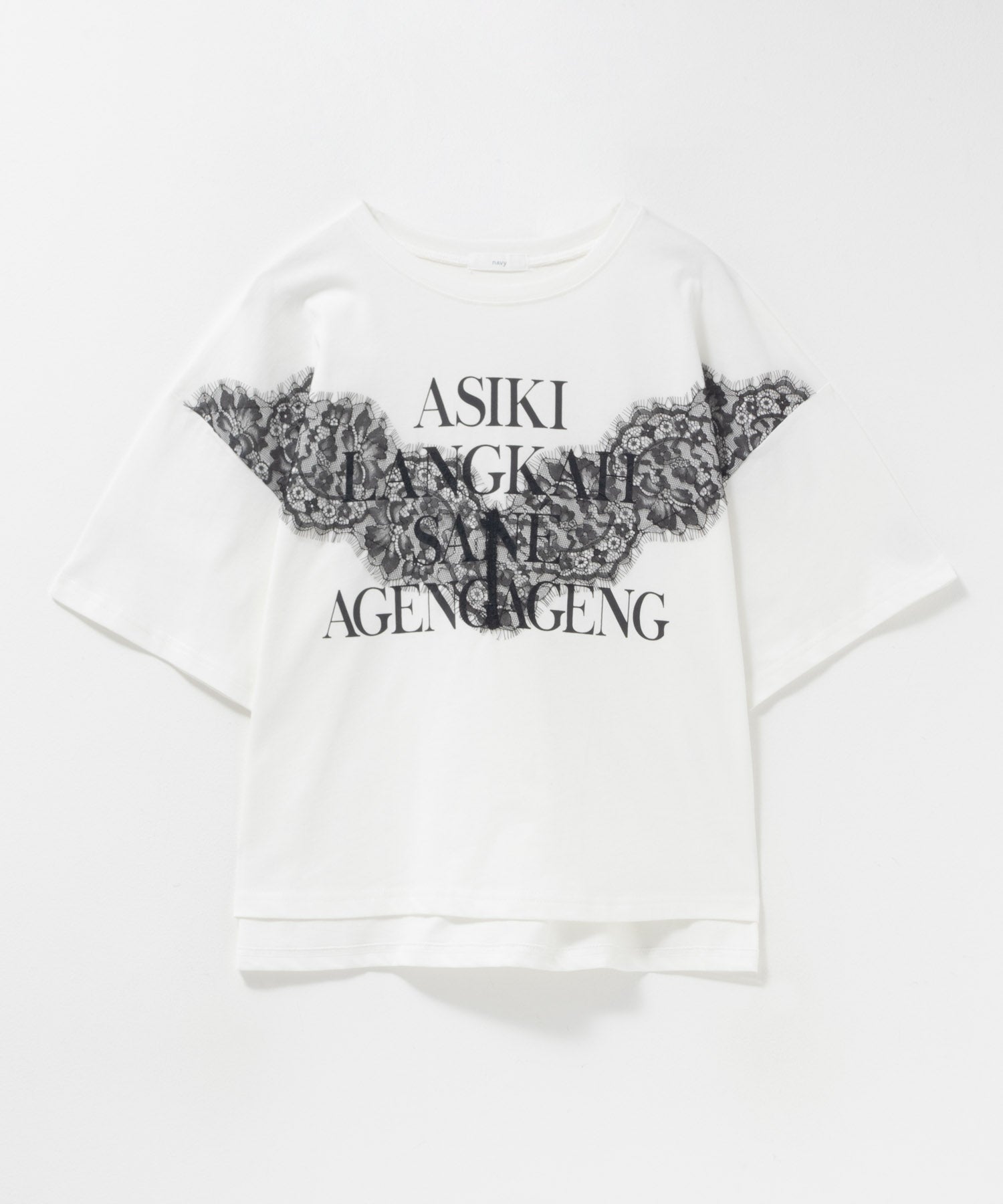 マックハウス Mac-House nAvy レース使いプリントTシャツ （オフホワイト） オフホワイト