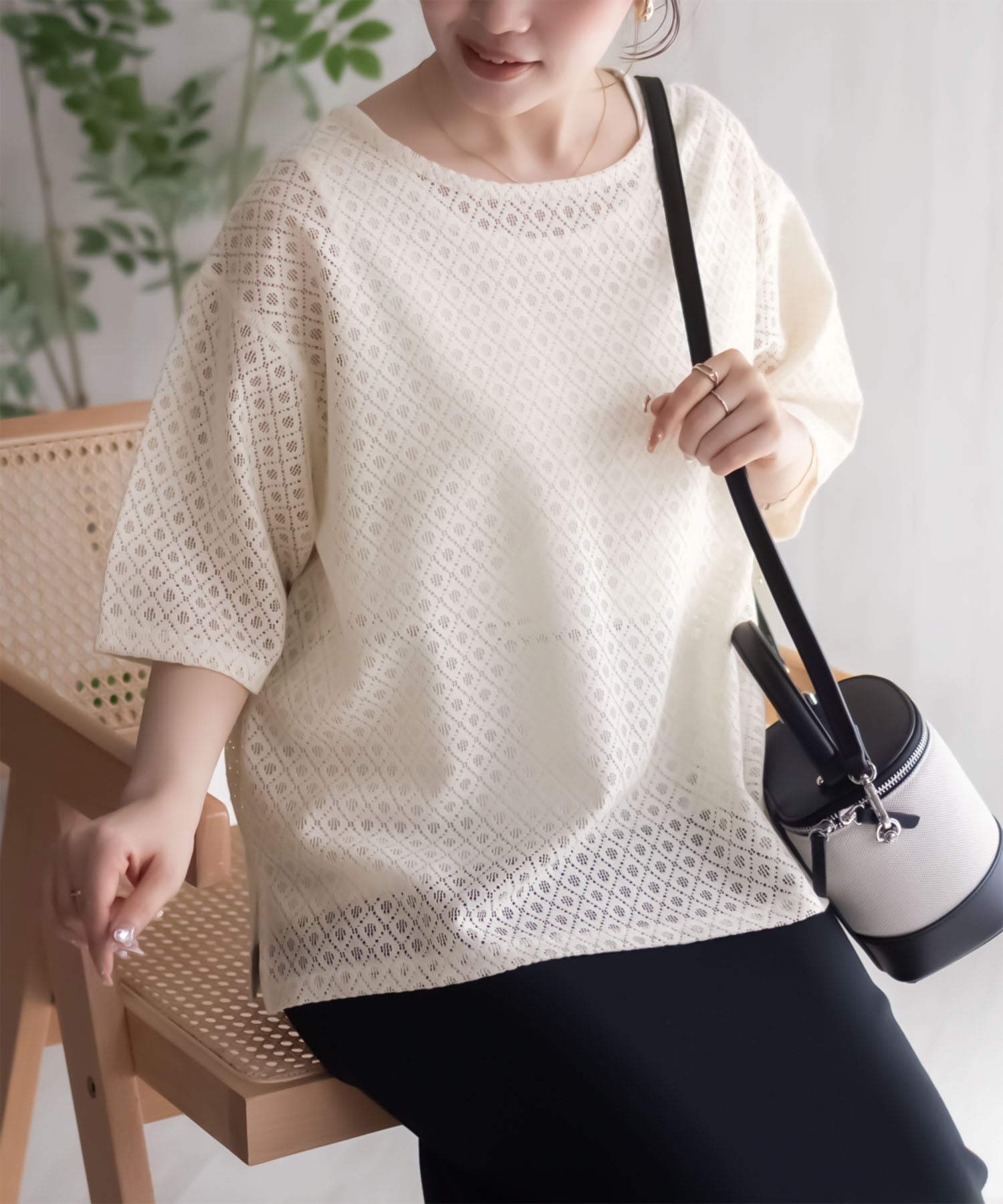 マックハウス Mac-House レースTシャツ アンサンブル （ブラック） ブラック