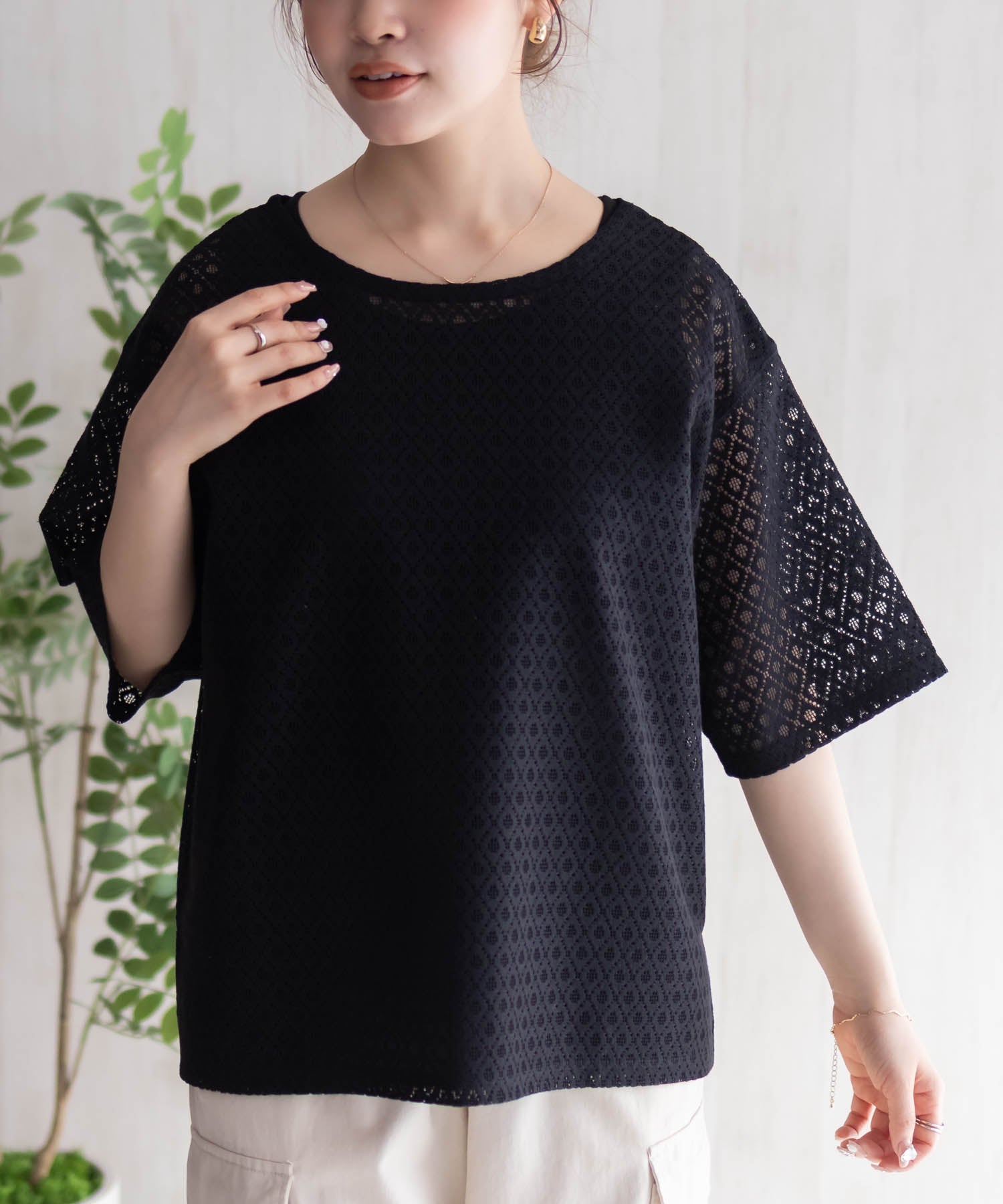 マックハウス Mac-House レースTシャツ アンサンブル （ブラック） ブラック