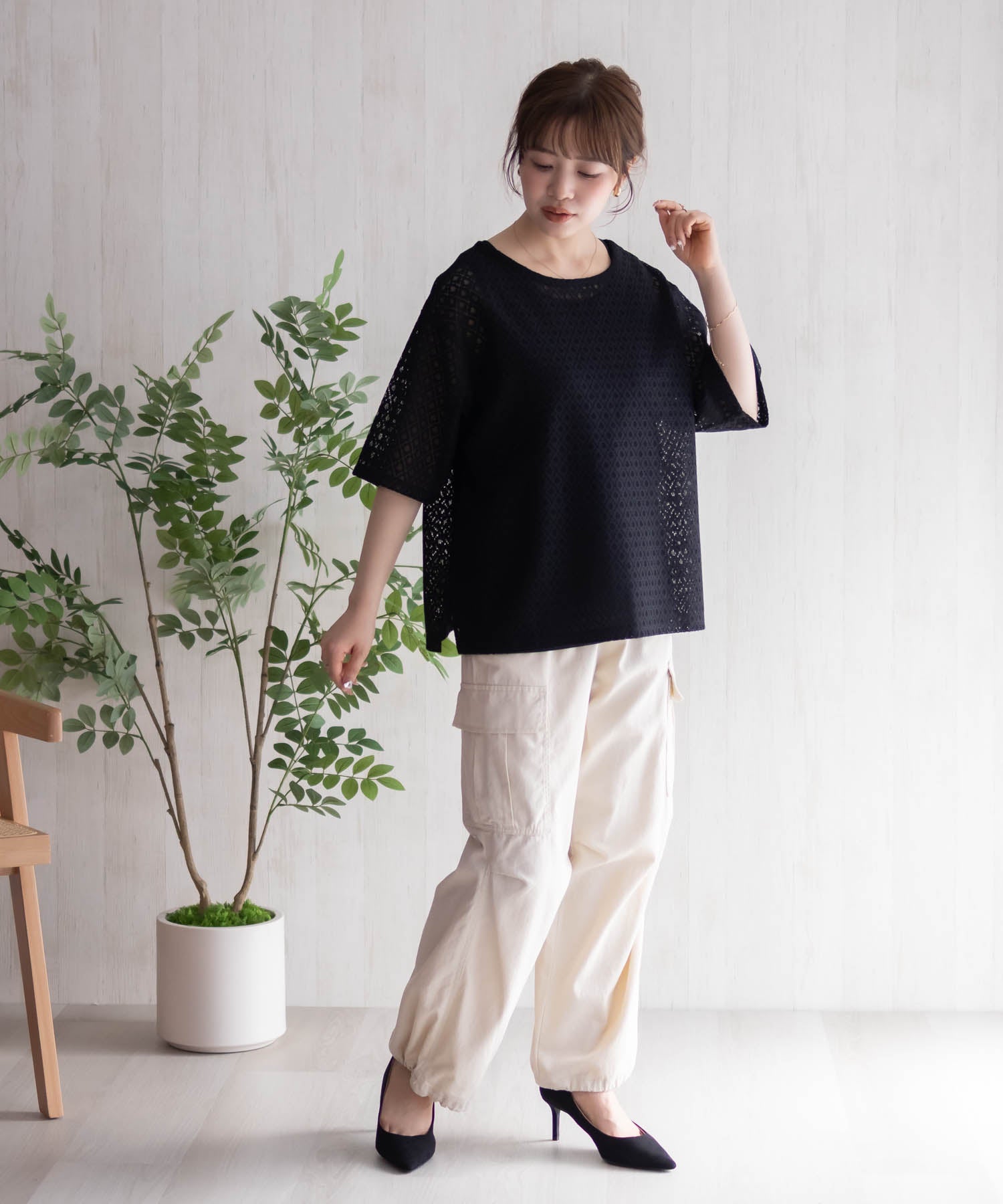 マックハウス Mac-House レースTシャツ アンサンブル （ブラック） ブラック
