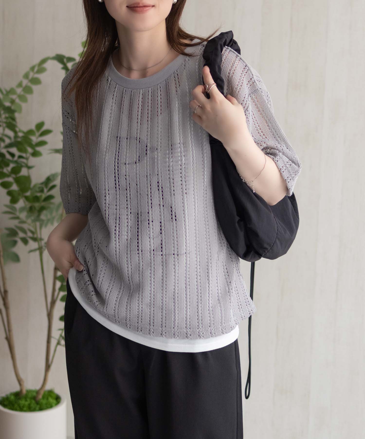 マックハウス Mac-House nAvy メッシュレースTシャツ アンサンブル （グレー） グレー
