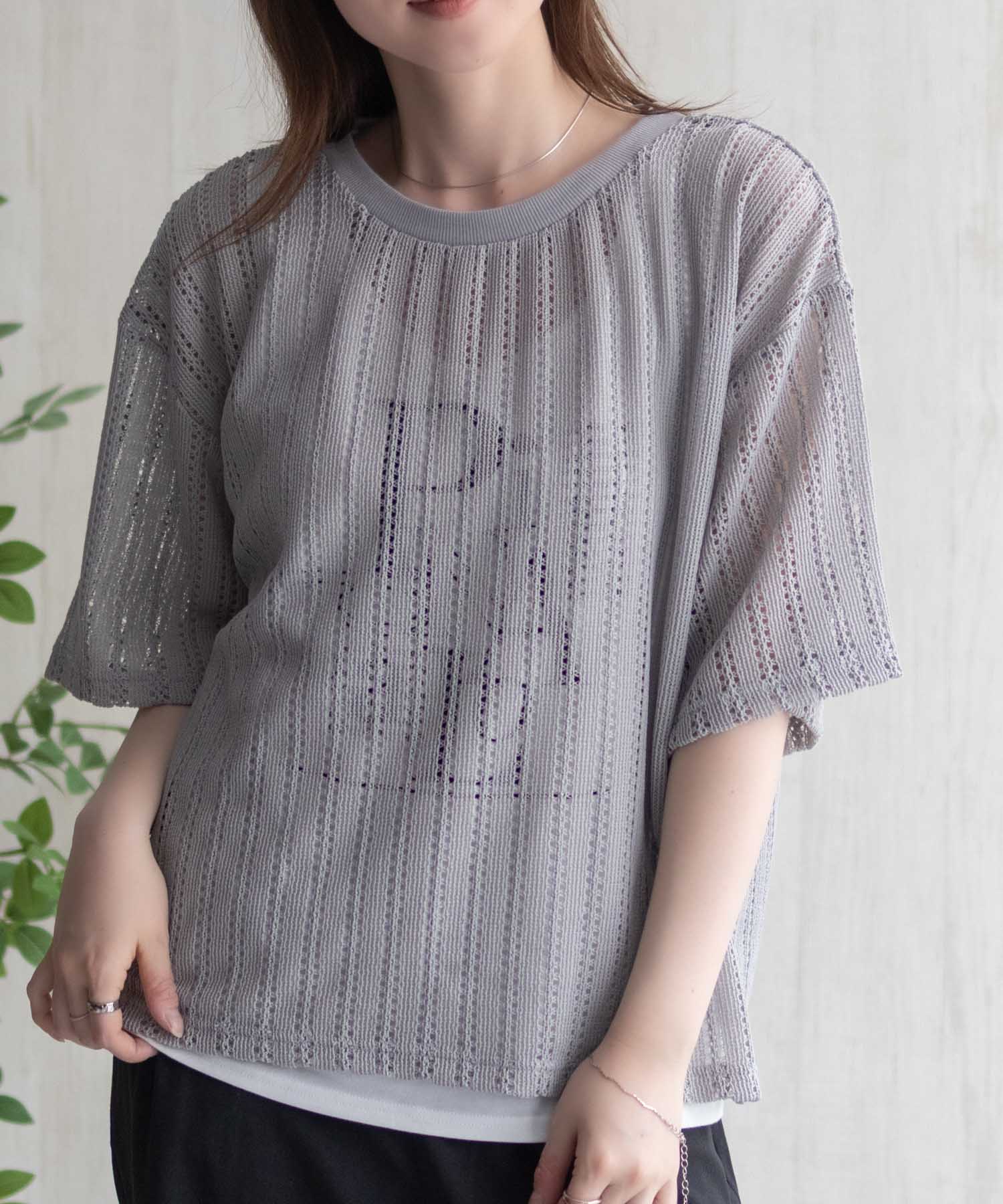 マックハウス Mac-House nAvy メッシュレースTシャツ アンサンブル （グレー） グレー