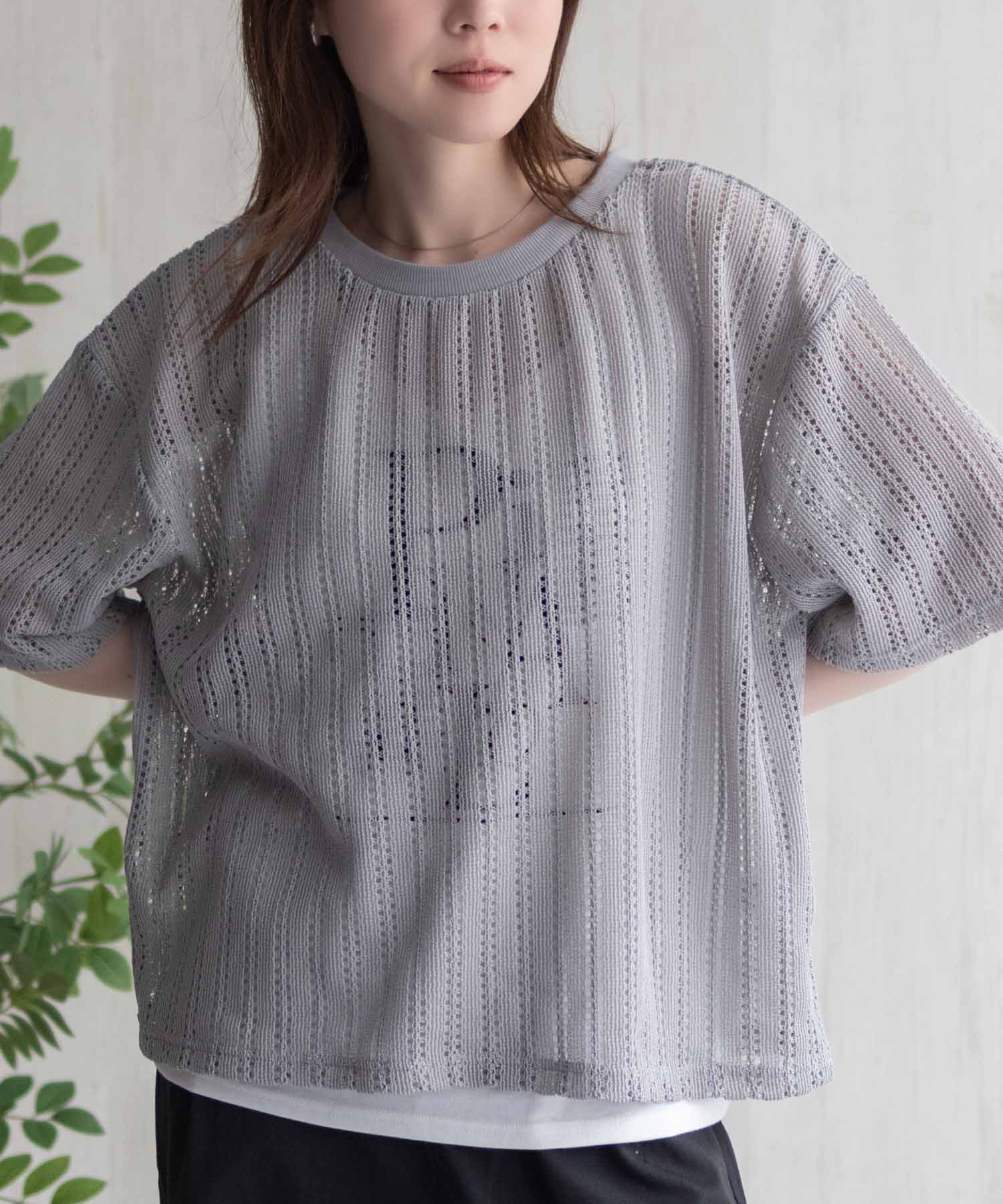 マックハウス Mac-House nAvy メッシュレースTシャツ アンサンブル （グレー） グレー