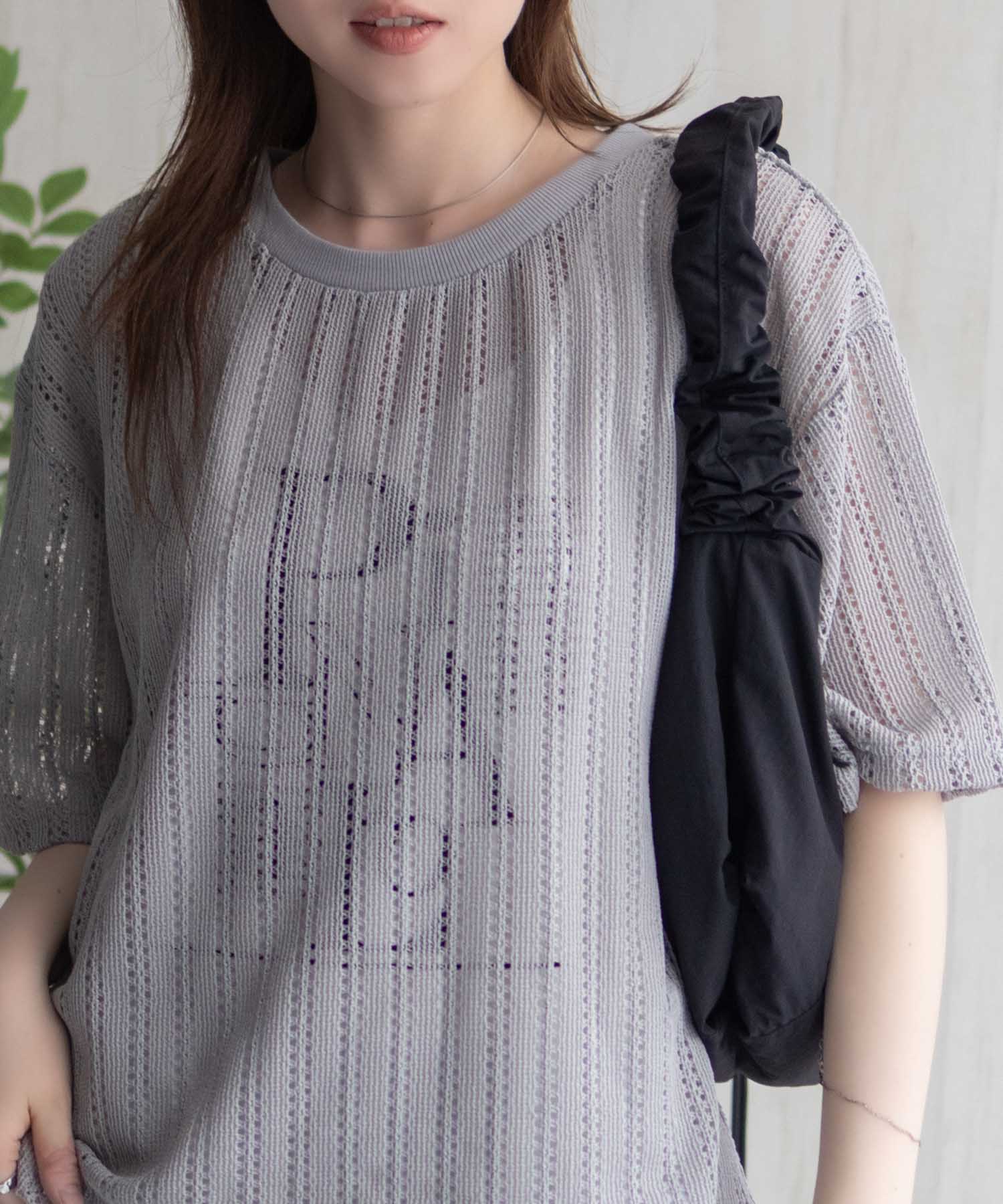 マックハウス Mac-House nAvy メッシュレースTシャツ アンサンブル （グレー） グレー