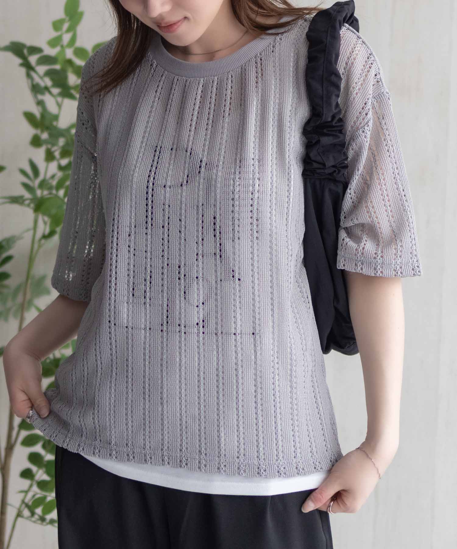 マックハウス Mac-House nAvy メッシュレースTシャツ アンサンブル （グレー） グレー