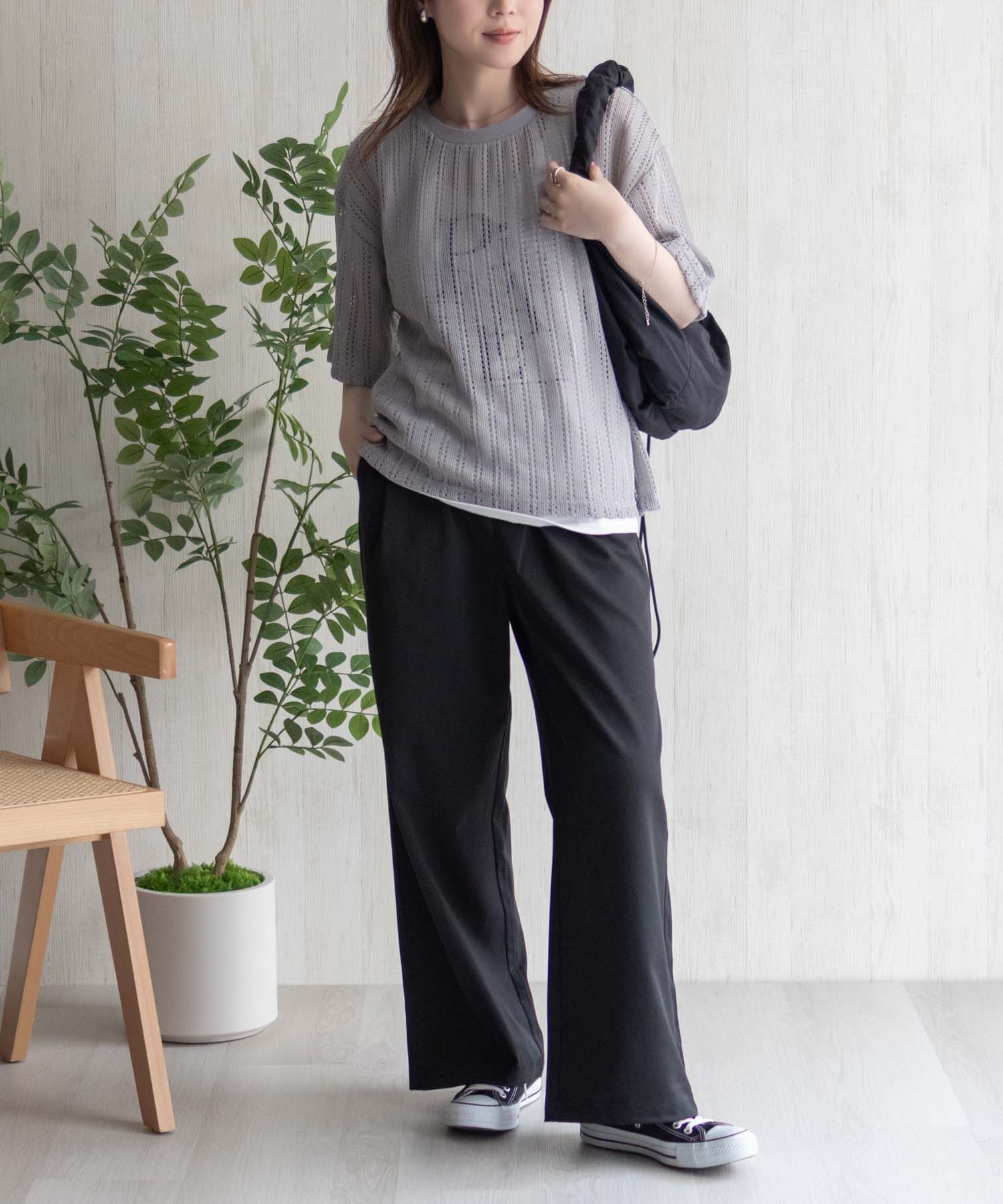 マックハウス Mac-House nAvy メッシュレースTシャツ アンサンブル （グレー） グレー