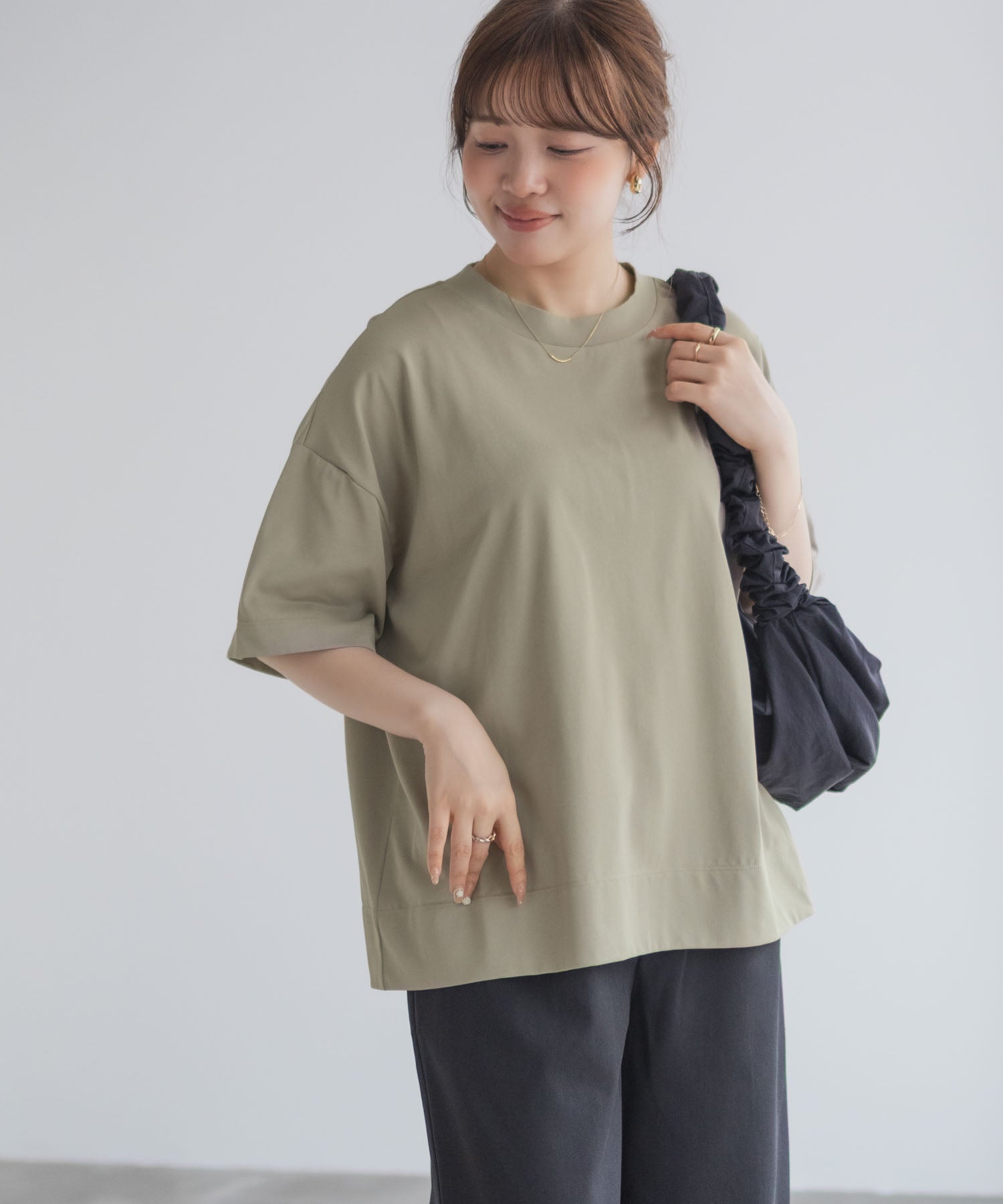 マックハウス Mac-House nAvy エブリーT 汗じみ軽減 プチハイネックTシャツ （ベージュ） ベージュ
