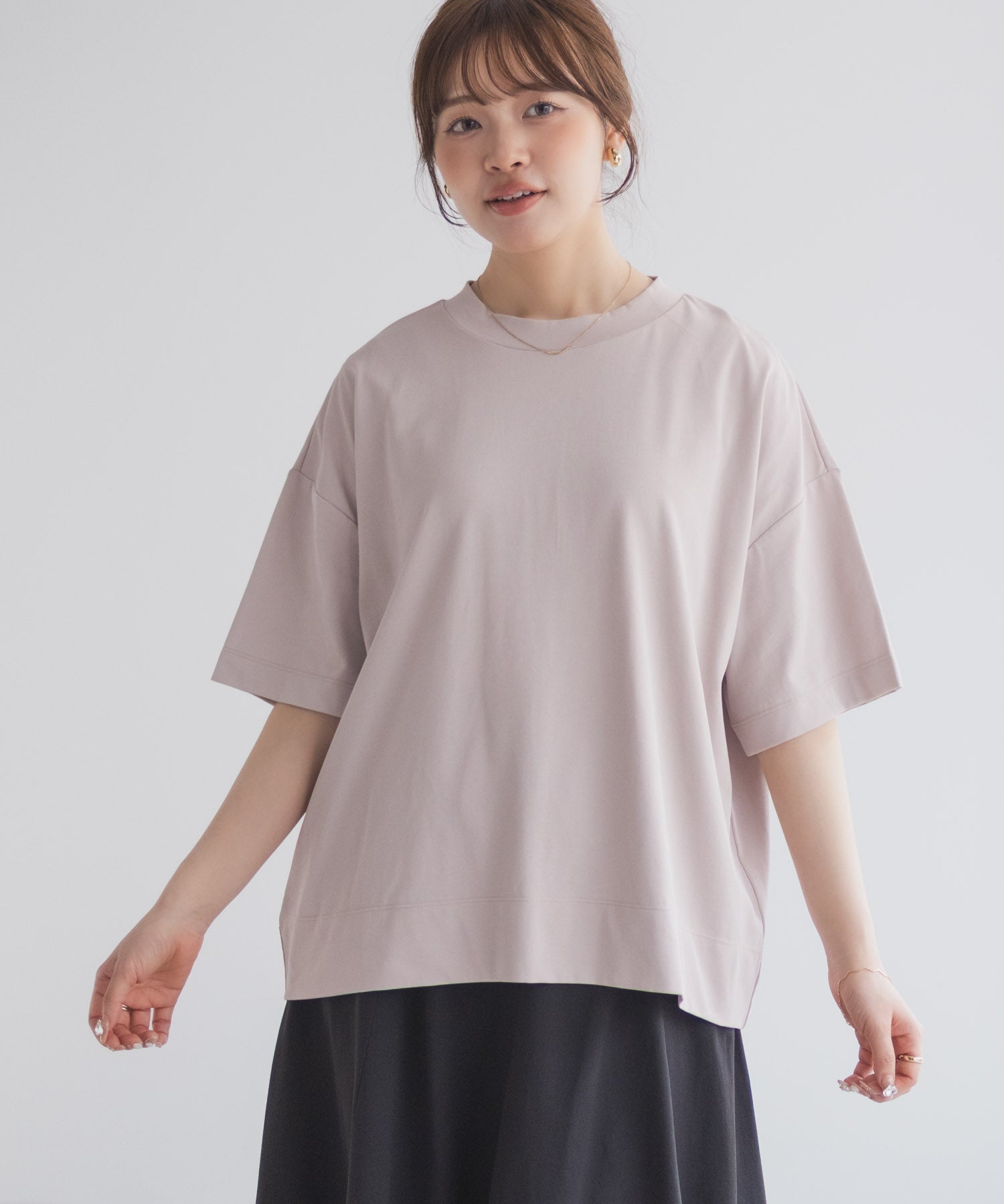 マックハウス Mac-House nAvy エブリーT 汗じみ軽減 プチハイネックTシャツ （ベージュ） ベージュ