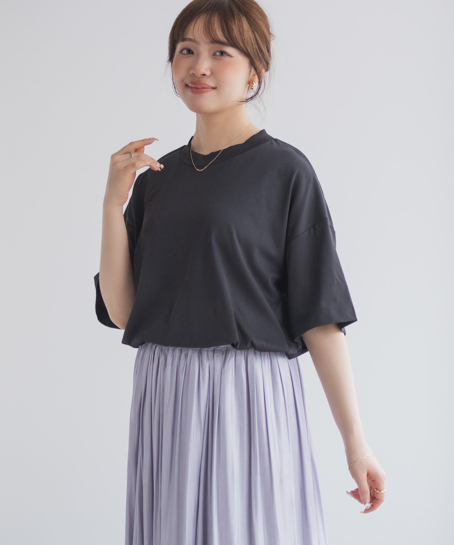 マックハウス Mac-House nAvy エブリーT 汗じみ軽減 プチハイネックTシャツ （ベージュ） ベージュ