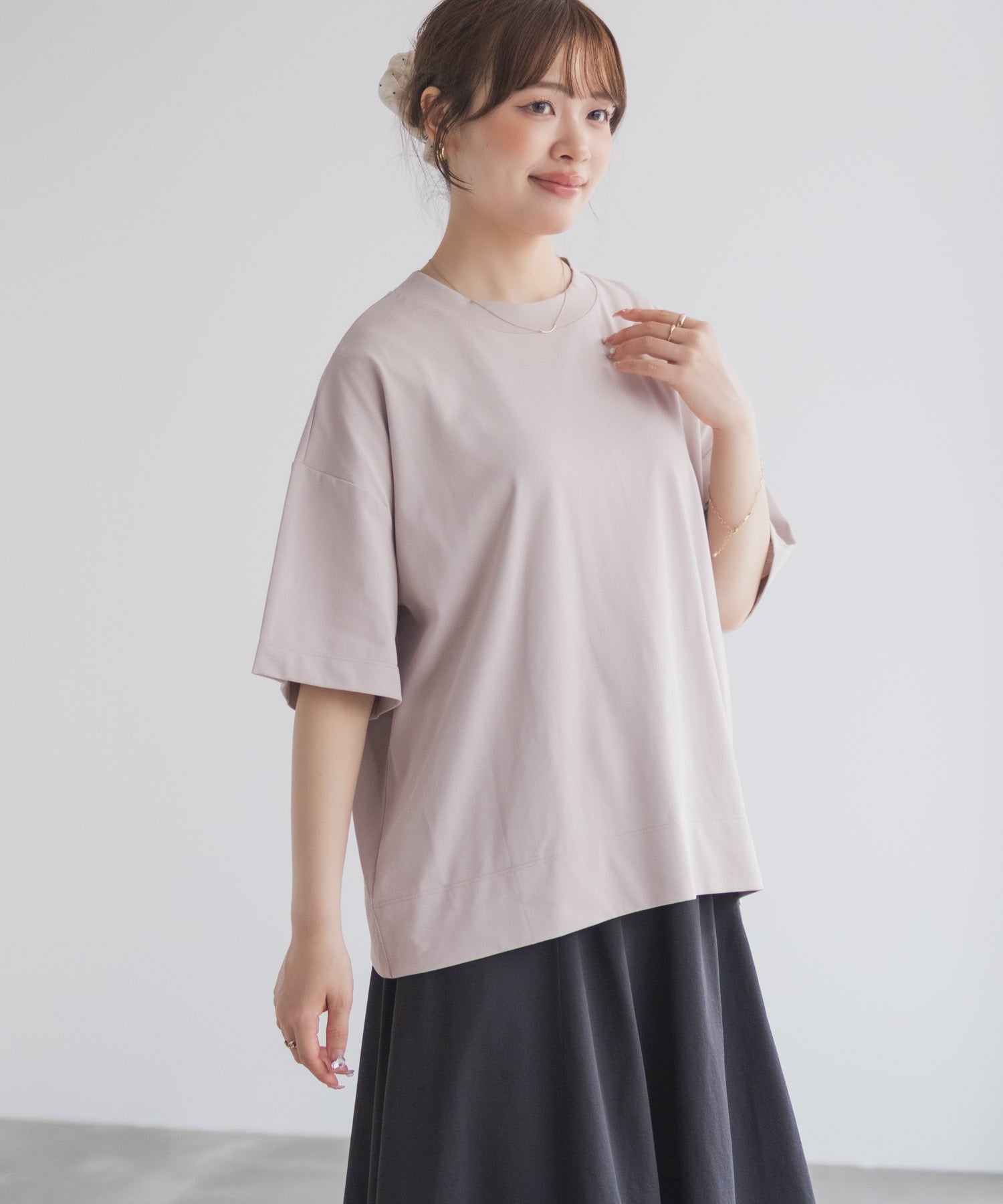 マックハウス Mac-House nAvy エブリーT 汗じみ軽減 プチハイネックTシャツ （ベージュ） ベージュ