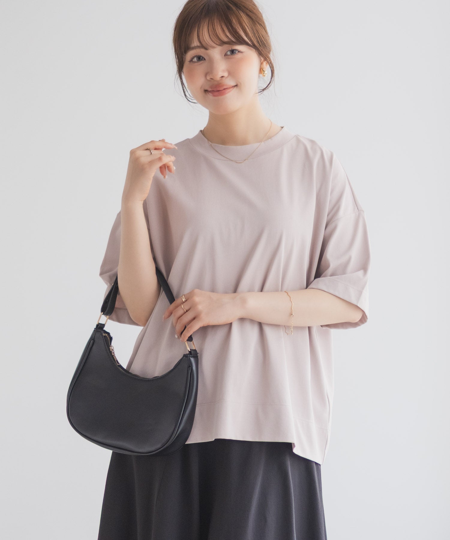 マックハウス Mac-House nAvy エブリーT 汗じみ軽減 プチハイネックTシャツ （ベージュ） ベージュ