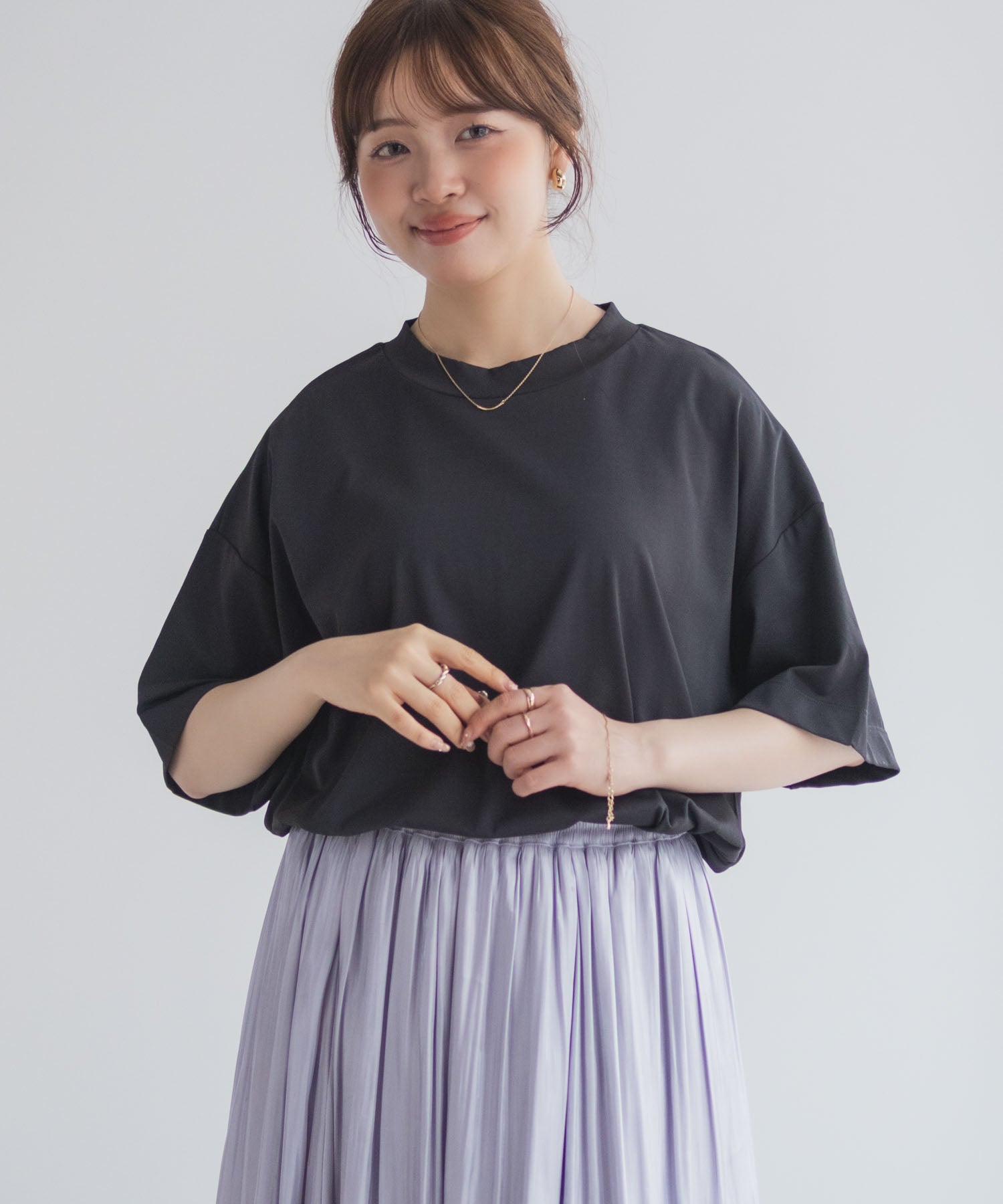 マックハウス Mac-House nAvy エブリーT 汗じみ軽減 プチハイネックTシャツ （ベージュ） ベージュ