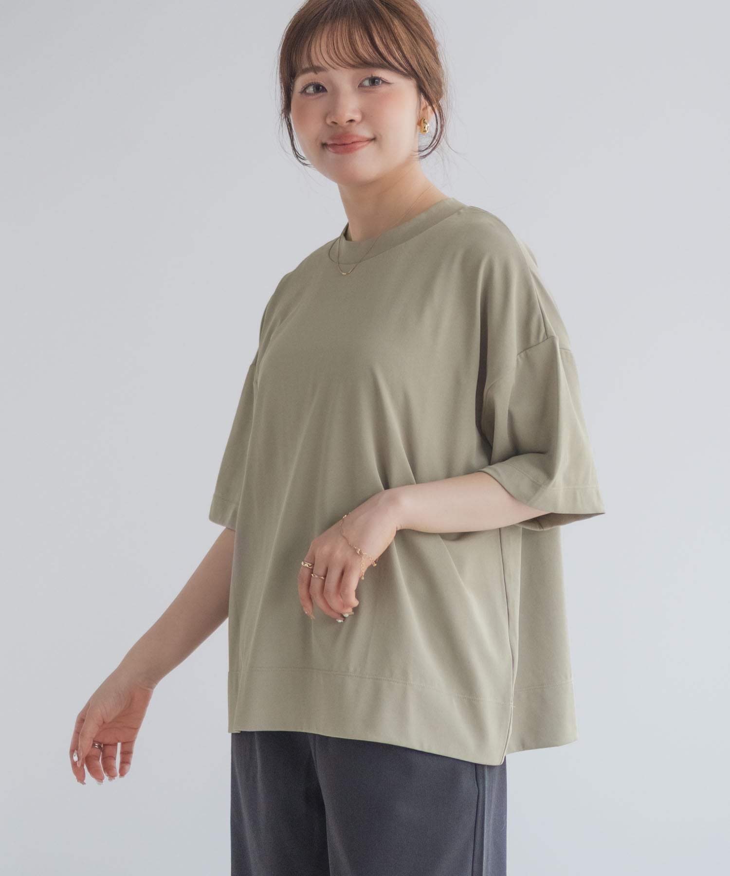 マックハウス Mac-House nAvy エブリーT 汗じみ軽減 プチハイネックTシャツ （ベージュ） ベージュ