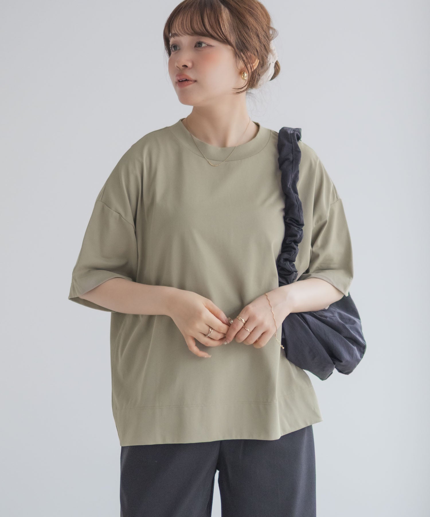 マックハウス Mac-House nAvy エブリーT 汗じみ軽減 プチハイネックTシャツ （ベージュ） ベージュ