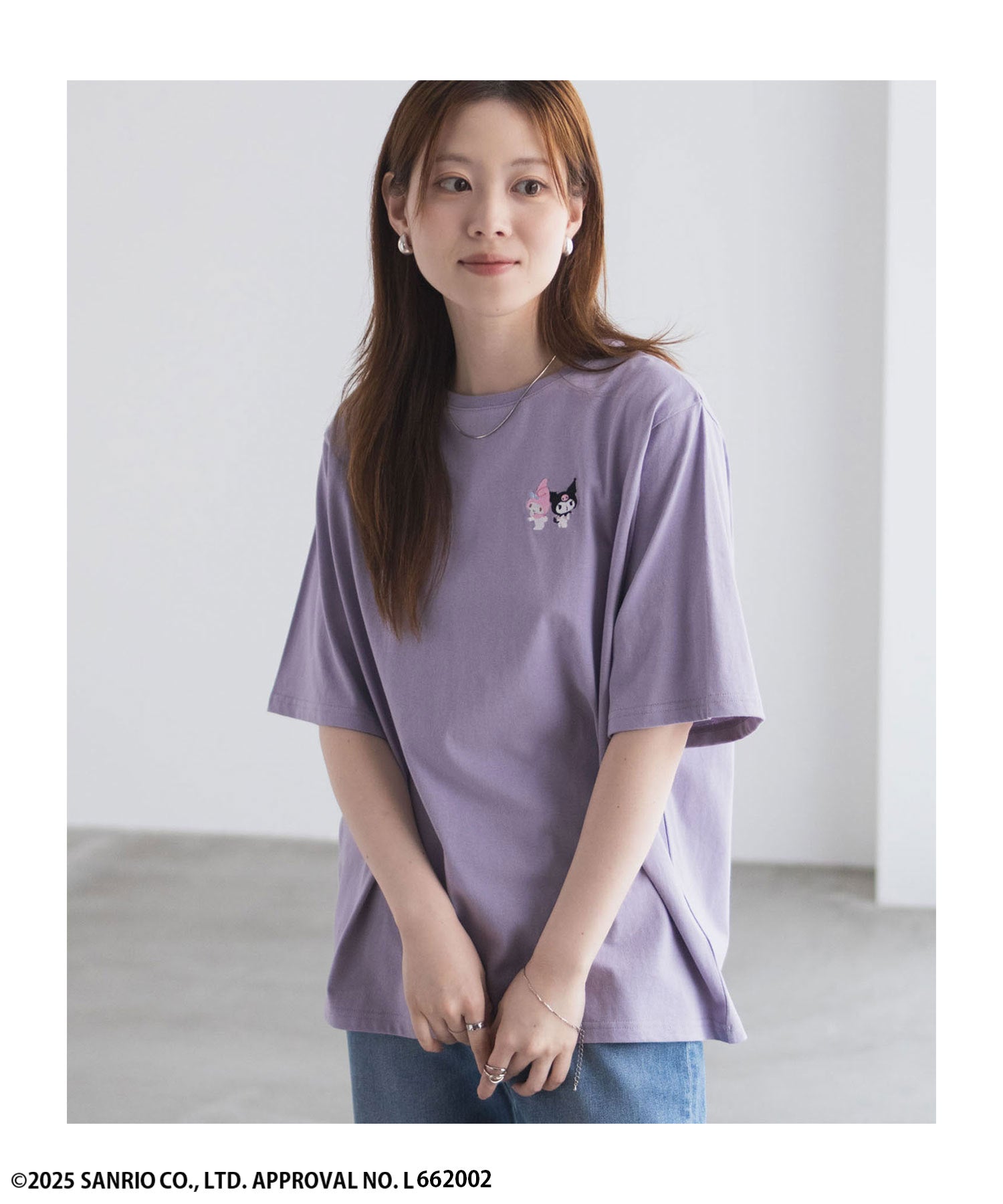 マックハウス Mac-House サンリオキャラクターズ マイメロディ クロミ ワンポイント刺繍Tシャツ （パープル） パープル