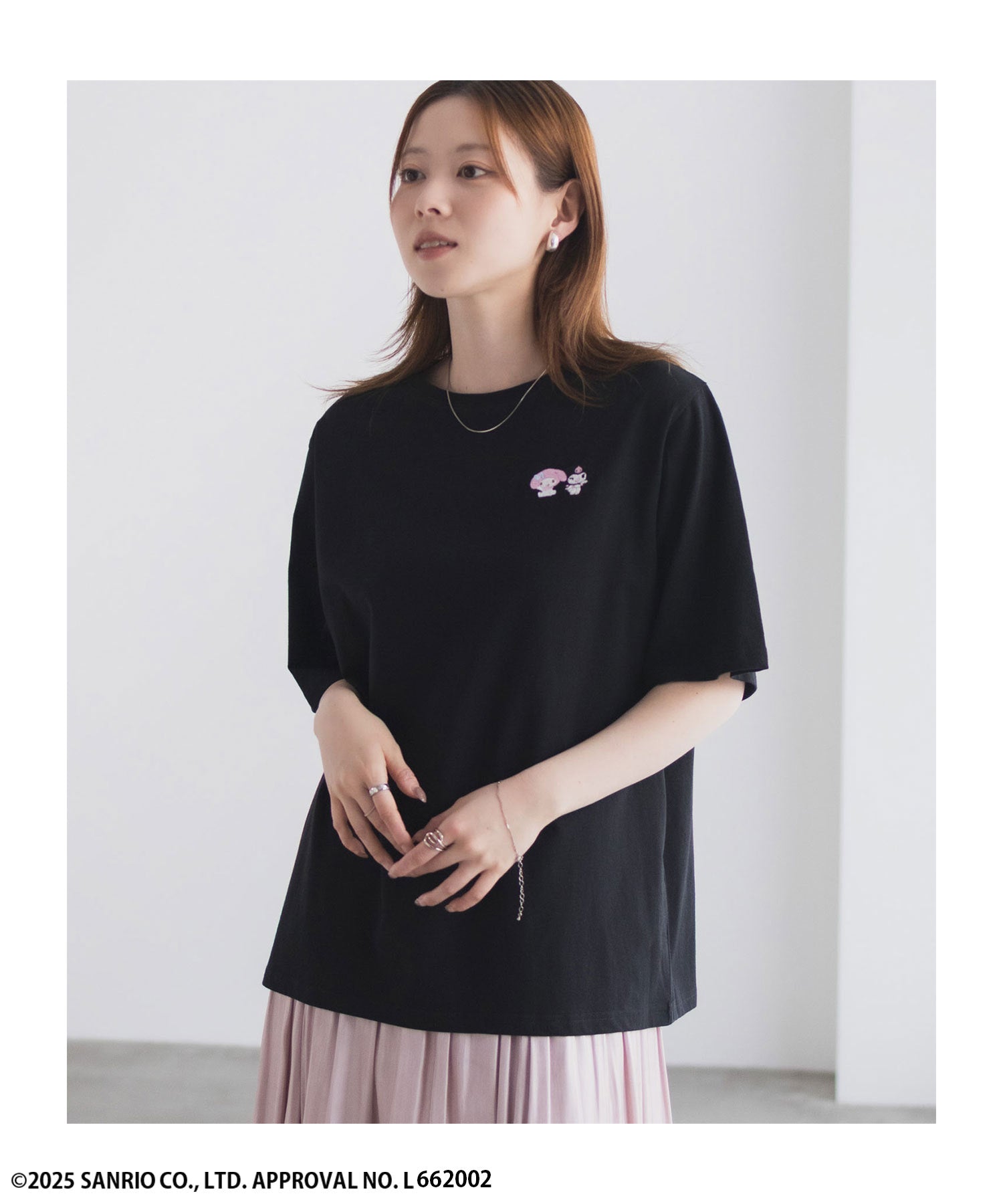 マックハウス Mac-House サンリオキャラクターズ マイメロディ クロミ ワンポイント刺繍Tシャツ （パープル） パープル