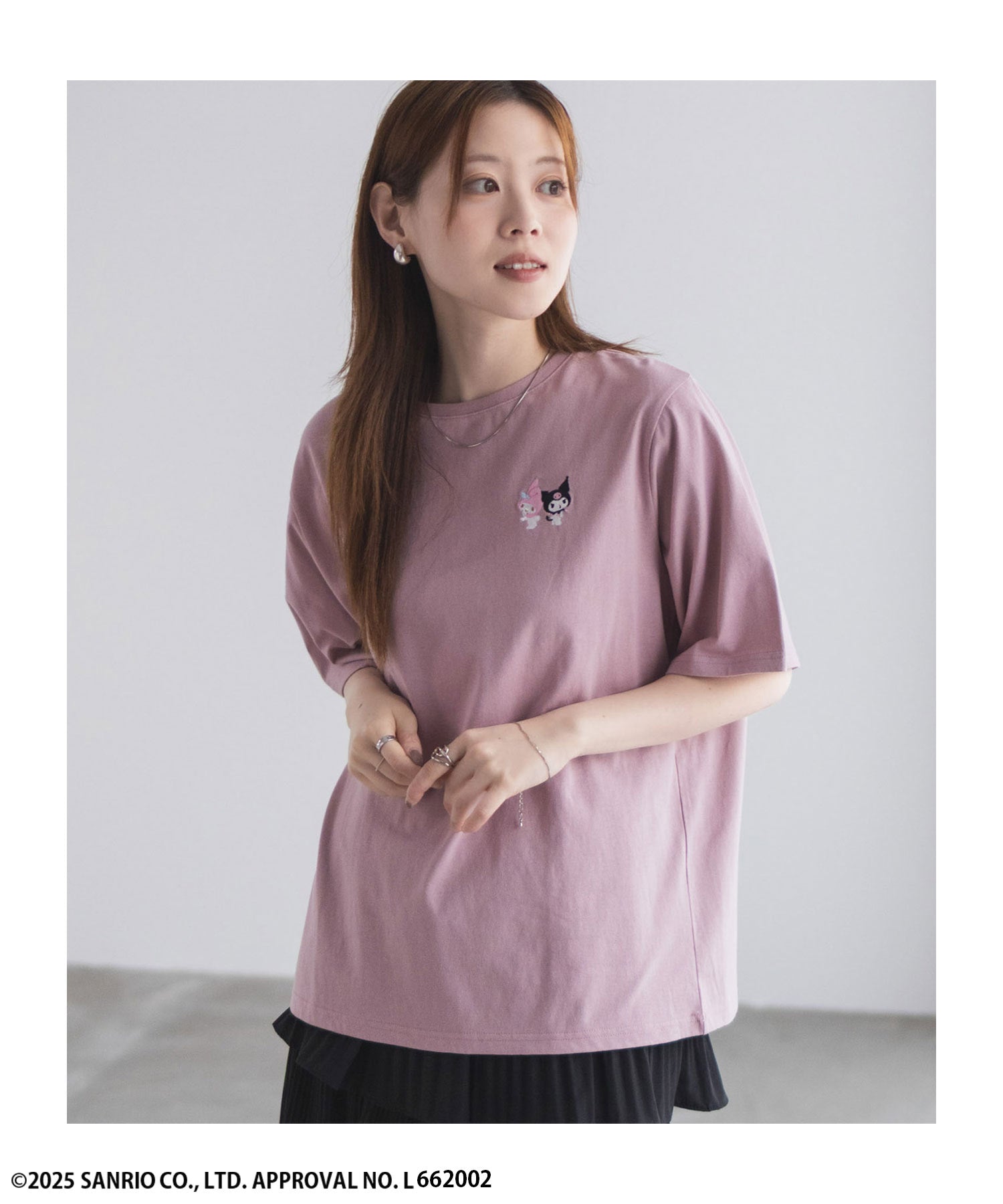 マックハウス Mac-House サンリオキャラクターズ マイメロディ クロミ ワンポイント刺繍Tシャツ （パープル） パープル