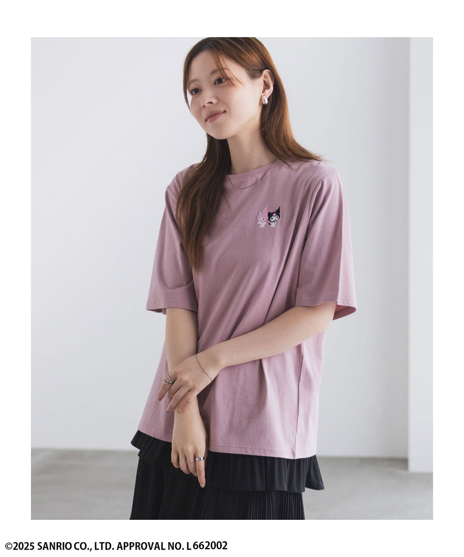 マックハウス Mac-House サンリオキャラクターズ マイメロディ クロミ ワンポイント刺繍Tシャツ （パープル） パープル