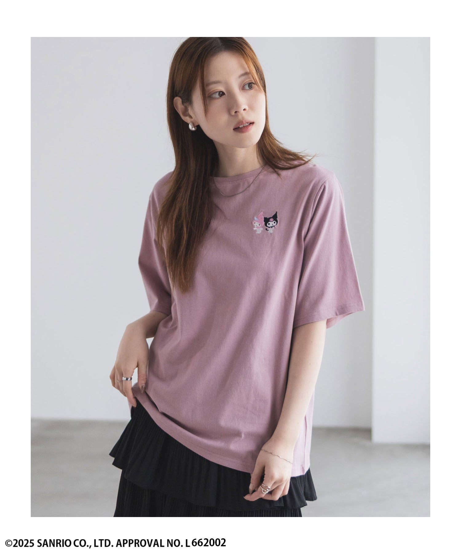 マックハウス Mac-House サンリオキャラクターズ マイメロディ クロミ ワンポイント刺繍Tシャツ （パープル） パープル
